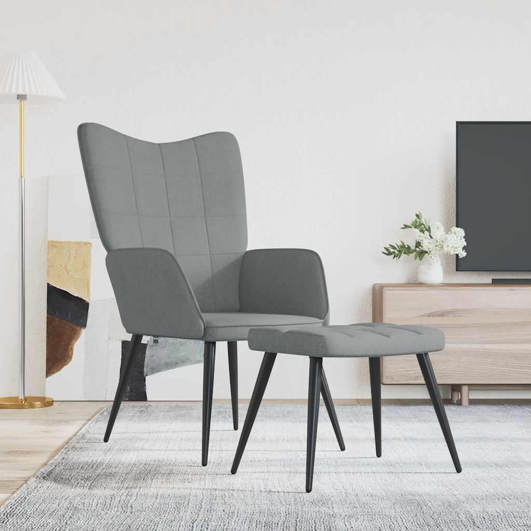 Voir la diapositive 1 : VIDAXL Chaise de relaxation avec tabouret Gris clair Tissu