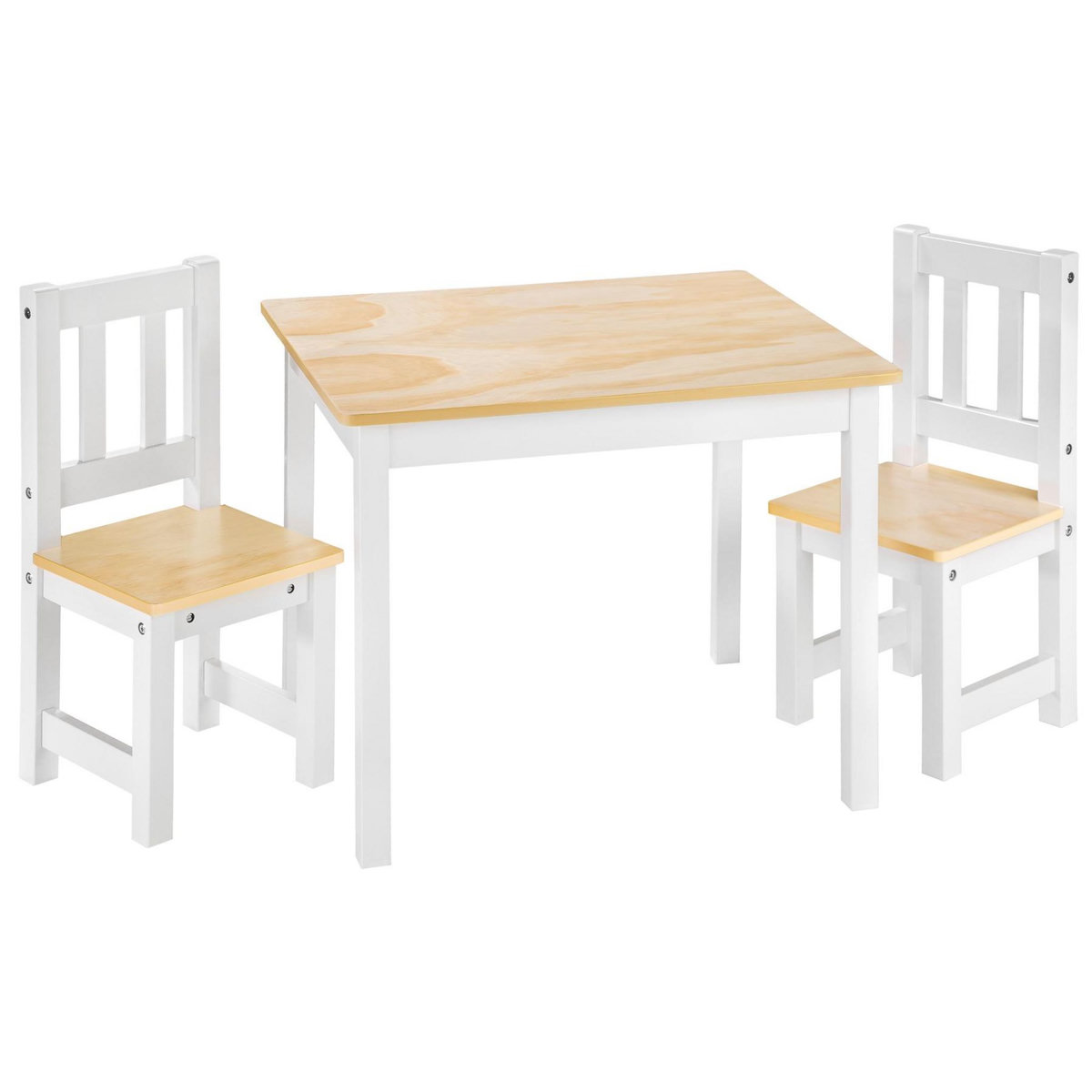 tectake Ensemble 1 table et 2 chaises, table d'activité en bois en bois de pin blanc