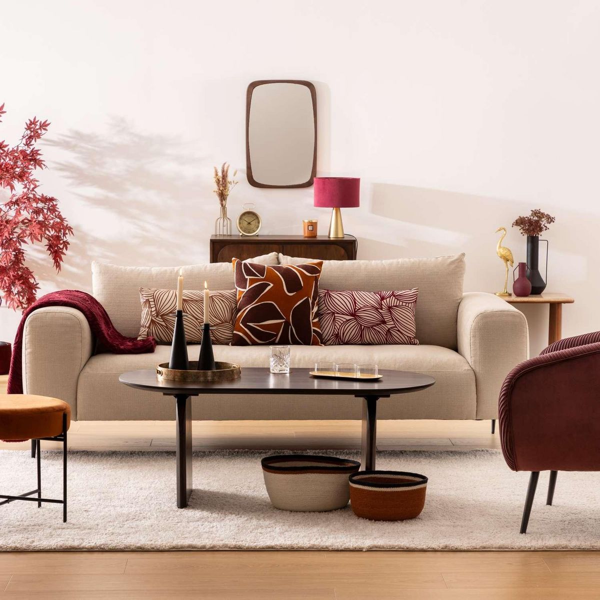 ATMOSPHERA Ensemble de 2 paniers en jute AUTOMNE - Beige et orange