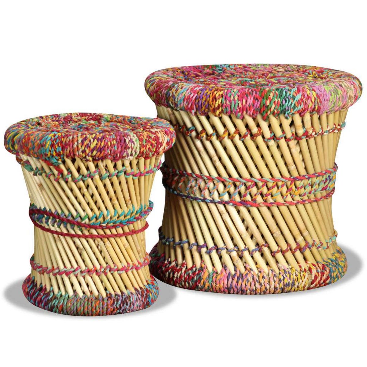 VIDAXL Tabourets avec details chindi lot de 2 multicolore bambou
