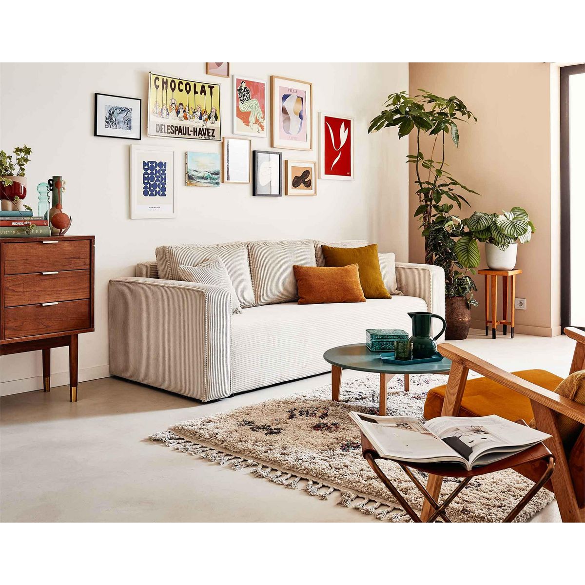 BEST MOBILIER Topaze - canapé 3 places - convertible avec coffre - en velours côtelé