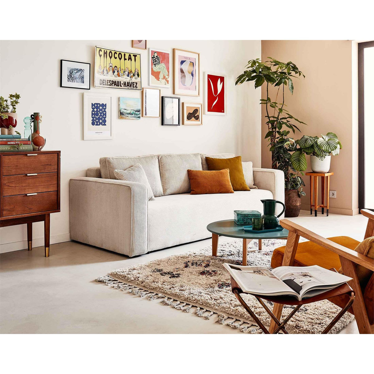 BEST MOBILIER Topaze - canapé 3 places - convertible avec coffre - en velours côtelé