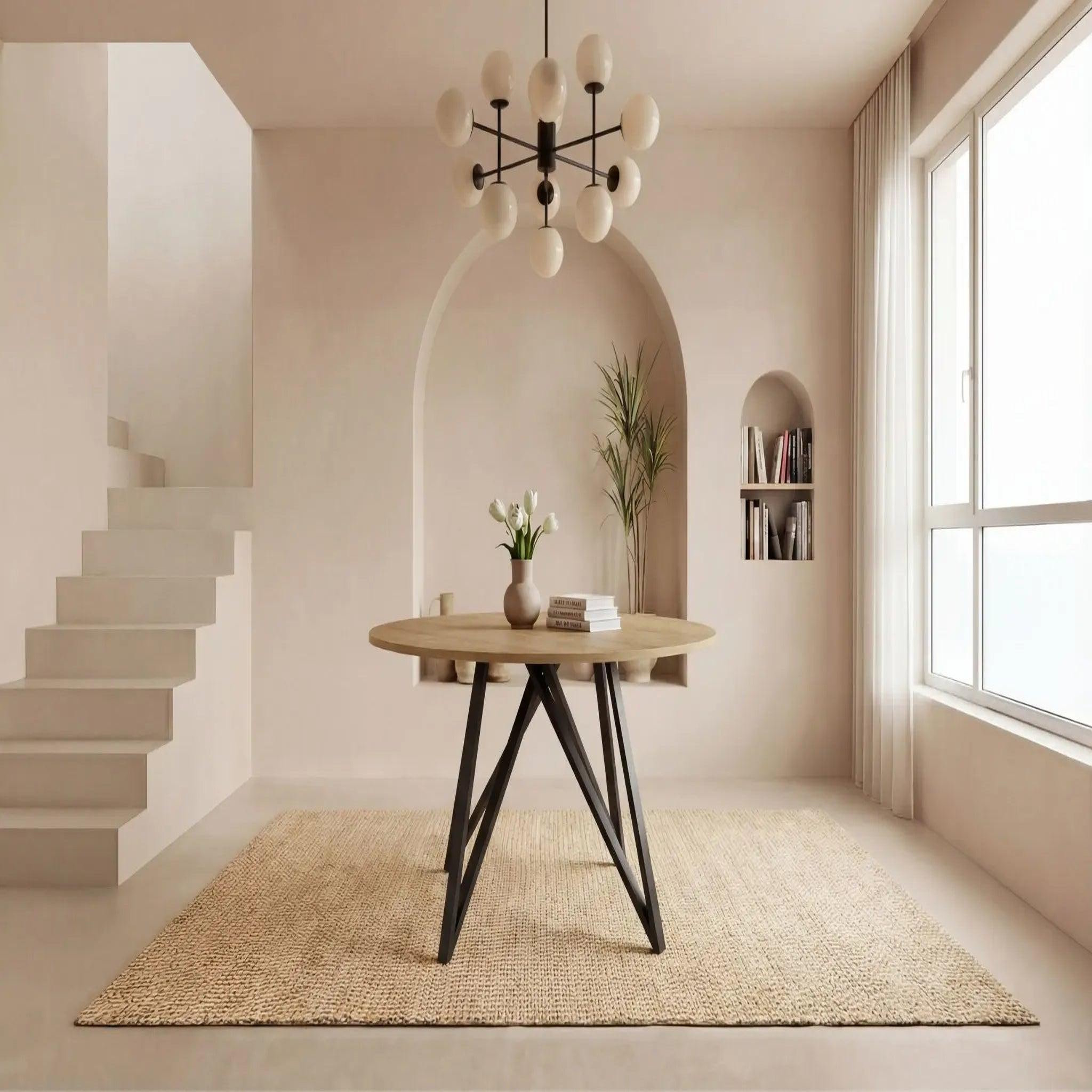 Voir la diapositive 2 : CASANOVA PARIS Deva - table à manger ronde - 120cmpieds en métal noir - chêne clair