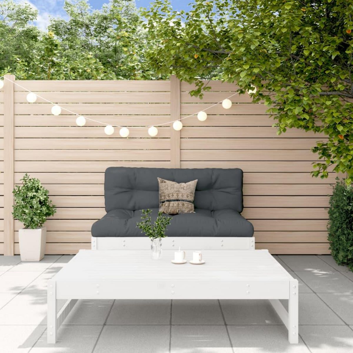 VIDAXL Salon de jardin 2 pcs avec coussins blanc bois massif