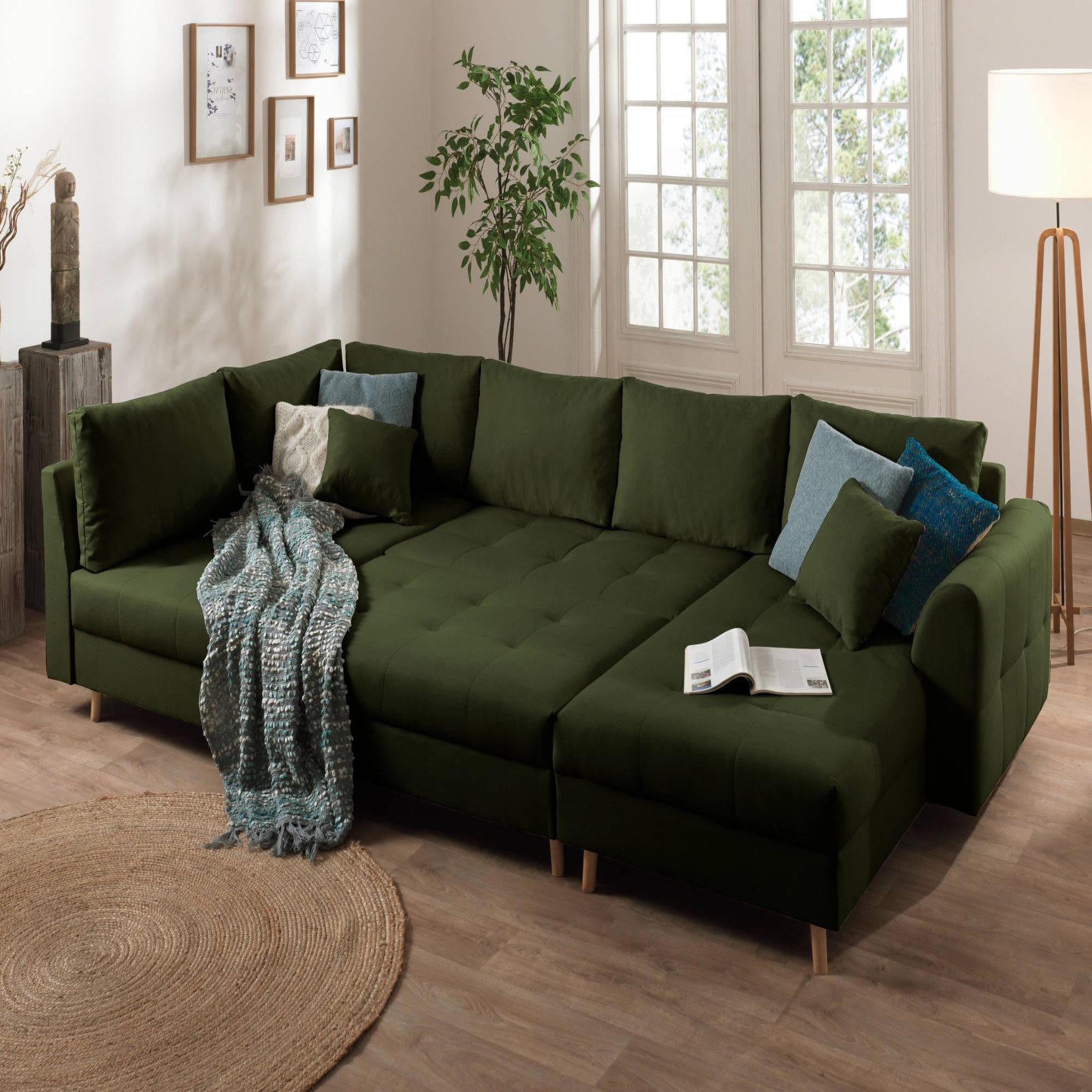Voir la diapositive 3 : LISA DESIGN Rune - canapé panoramique avec pouf d'appoint - 7 places - style scandinave - gauche