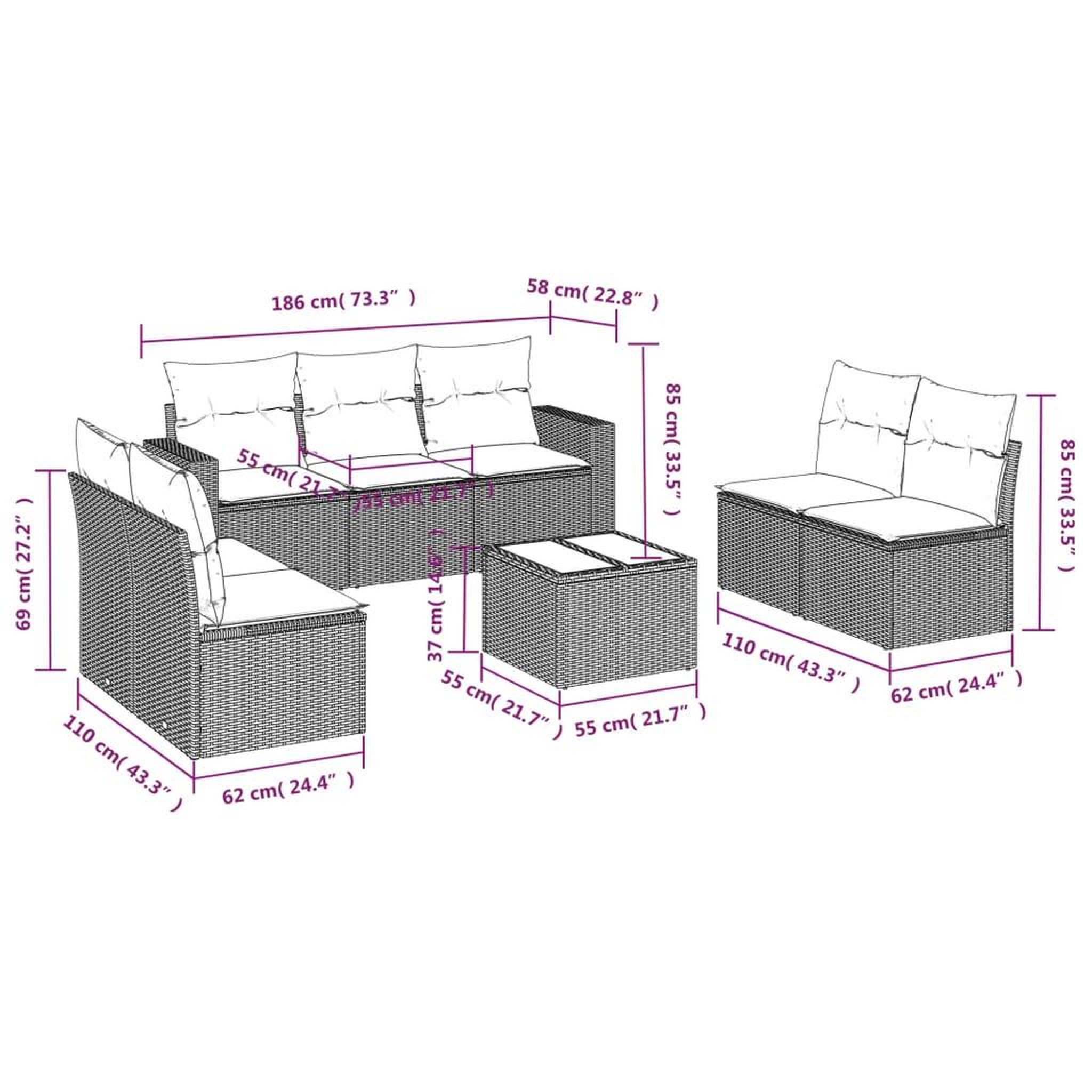 Voir la diapositive 3 : VIDAXL Salon de jardin 8 pcs avec coussins gris resine tressee