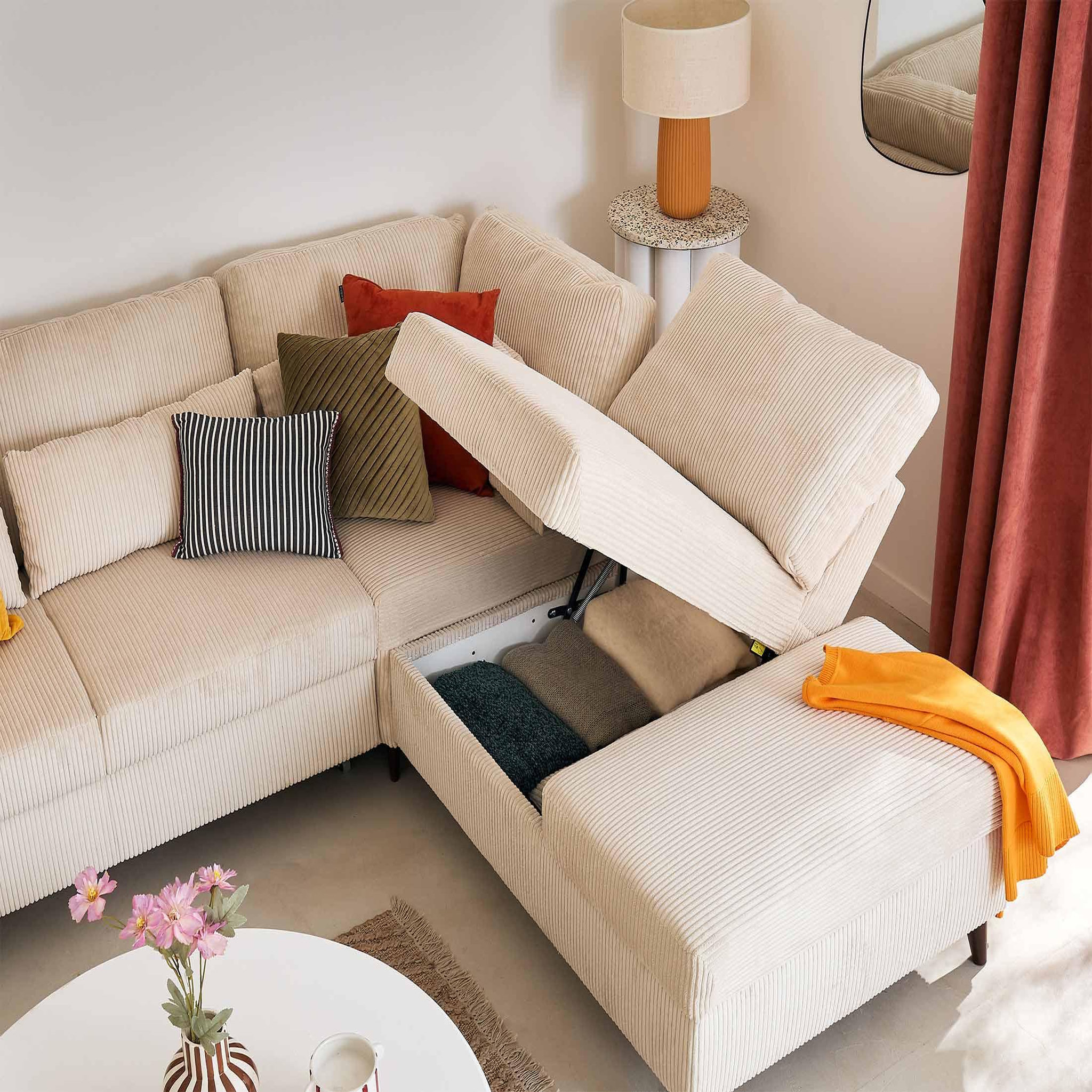 Voir la diapositive 3 : BEST MOBILIER Aubepine - canapé d'angle réversible 5 places - convertible avec coffre - en velours côtelé