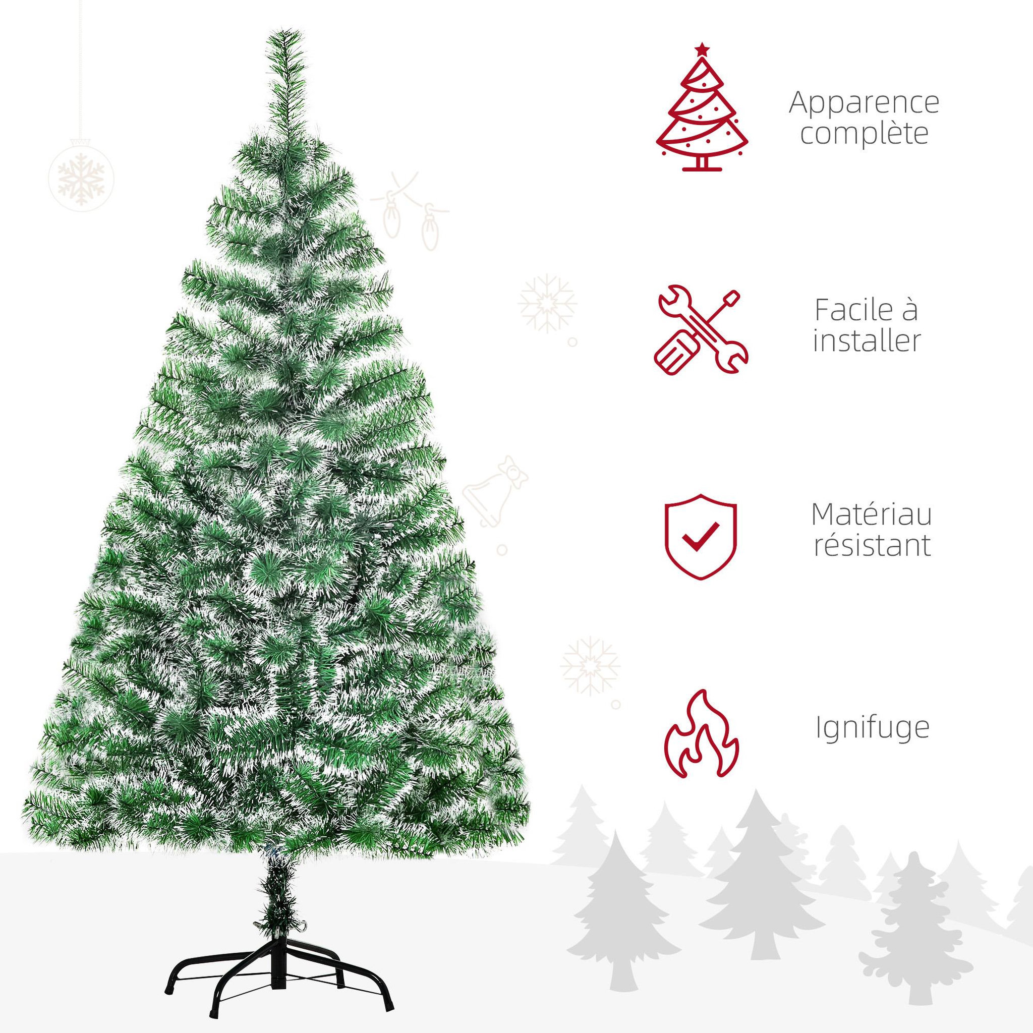 Voir la diapositive 6 : HOMCOM Sapin de Noël artificiel aspect enneigé Ø 75 x 150H cm 416 branches épines imitation Nordmann grand réalisme