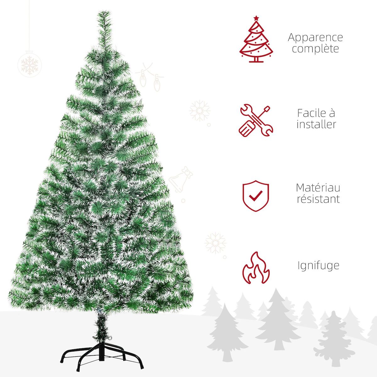 HOMCOM Sapin de Noël artificiel aspect enneigé Ø 75 x 150H cm 416 branches épines imitation Nordmann grand réalisme