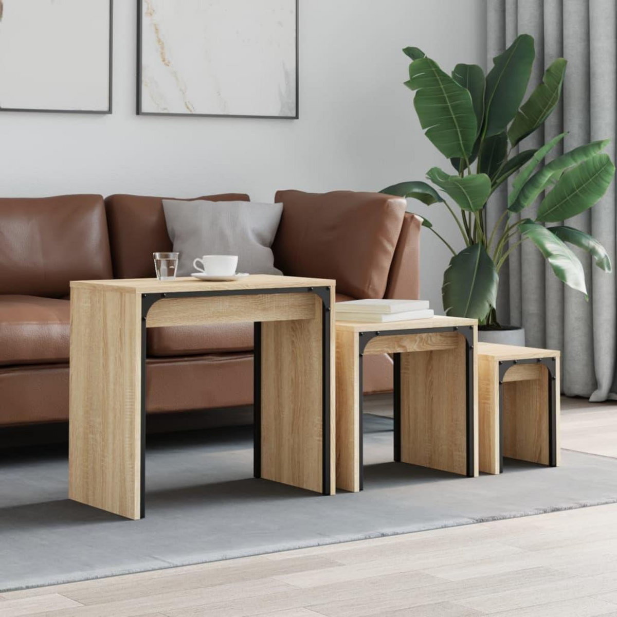 VIDAXL Tables basses gigognes 3 pcs chene sonoma bois d'ingenierie