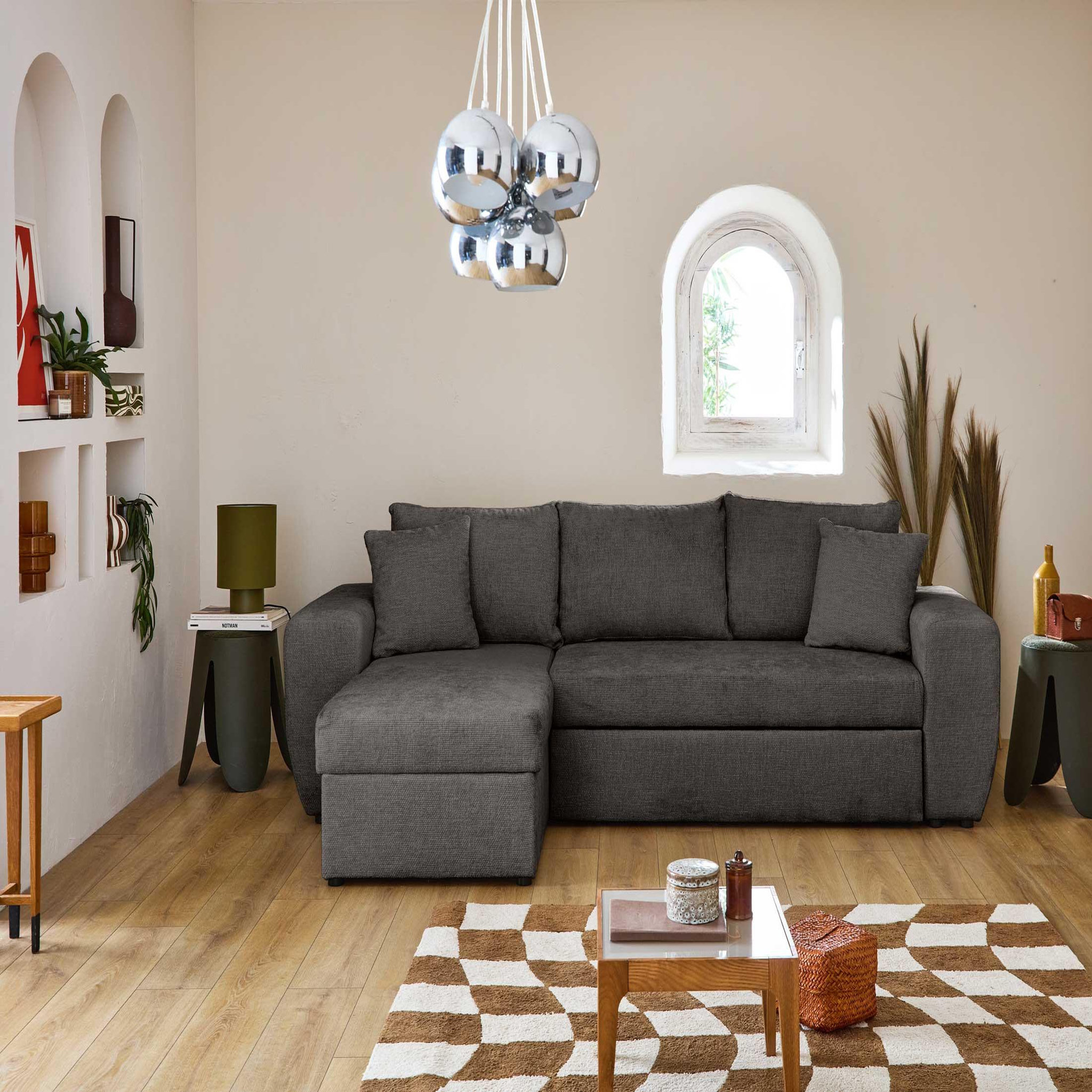 Voir la diapositive 6 : BEST MOBILIER Milan - canapé d'angle réversible 4 places - convertible avec coffre - en velours texturé