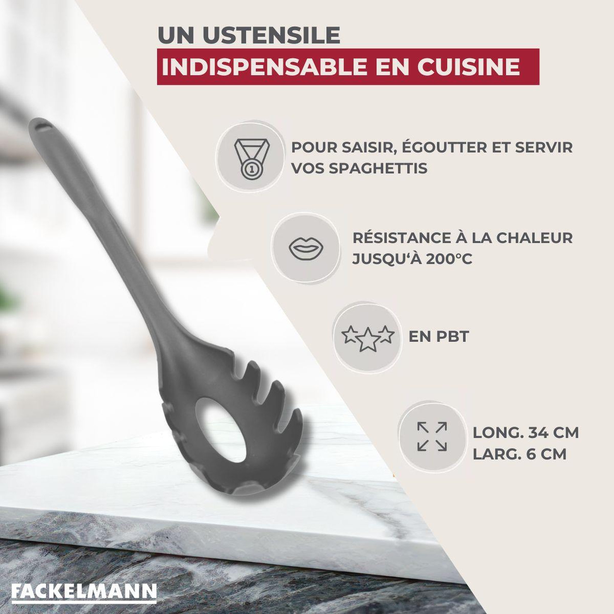 Voir la diapositive 3 : Fackelmann Cuillère à spaghettis 34 cm fackelmann clip