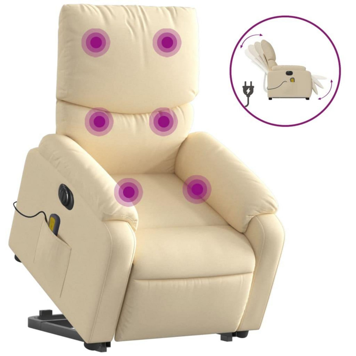 VIDAXL Fauteuil inclinable de massage electrique Creme Tissu