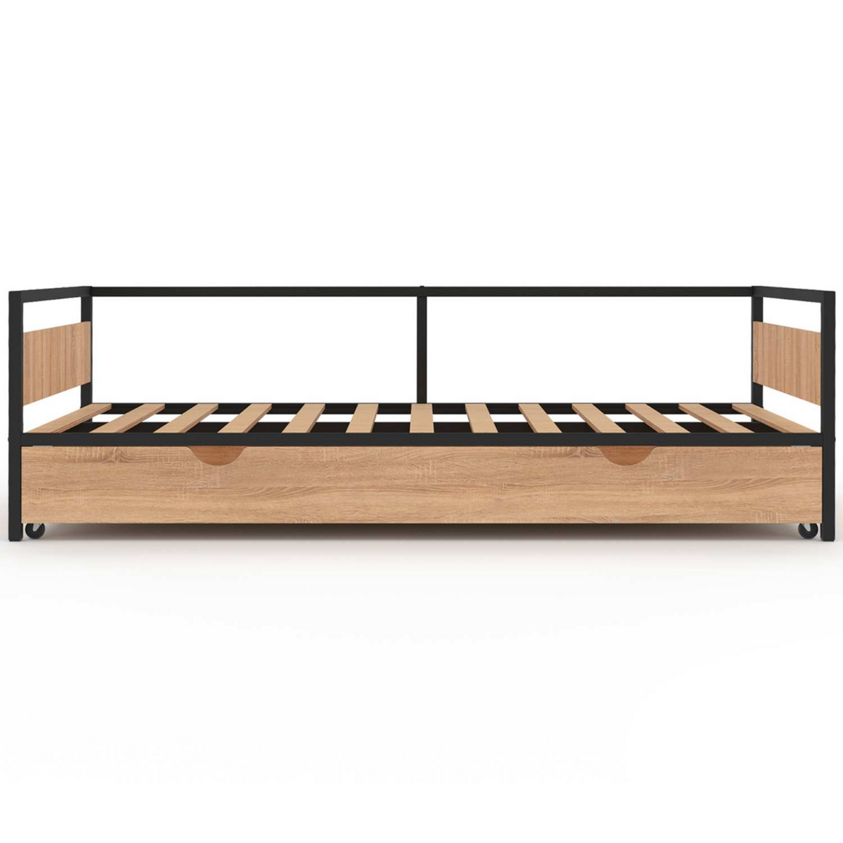 ID MARKET Lit enfant DETROIT 90 x 190 cm avec tiroir gigogne et rangement style industriel