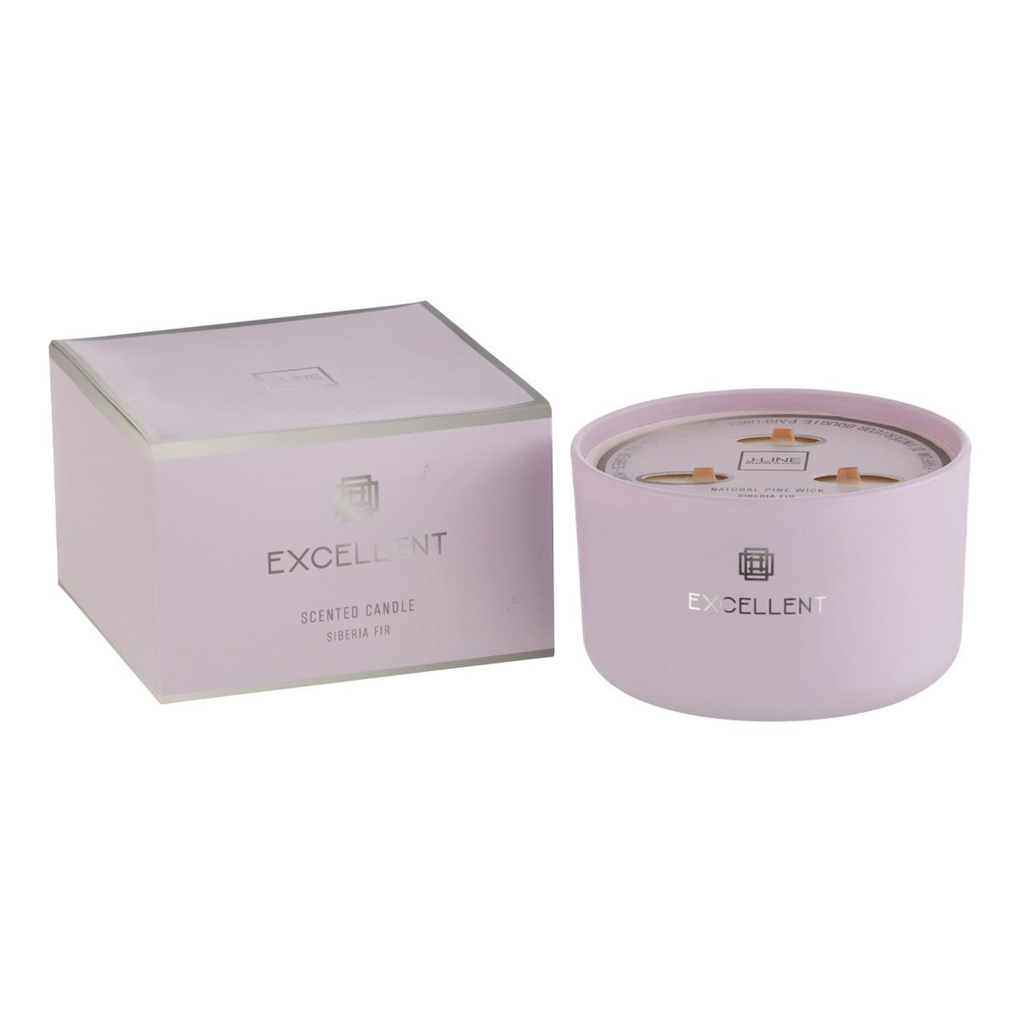 Voir la diapositive 1 : J-LINE Bougie parfumée en verre  excellent  13cm siberia fir lilas