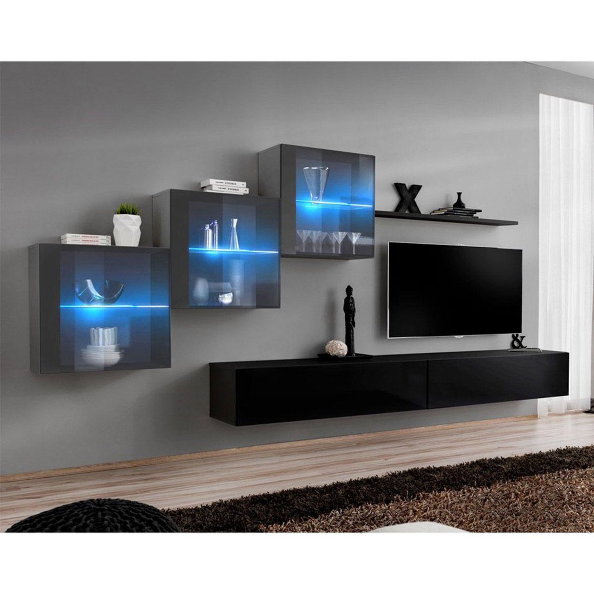 Voir la diapositive 1 : Paris Prix Meuble tv mural design  switch xx  330cm noir & gris