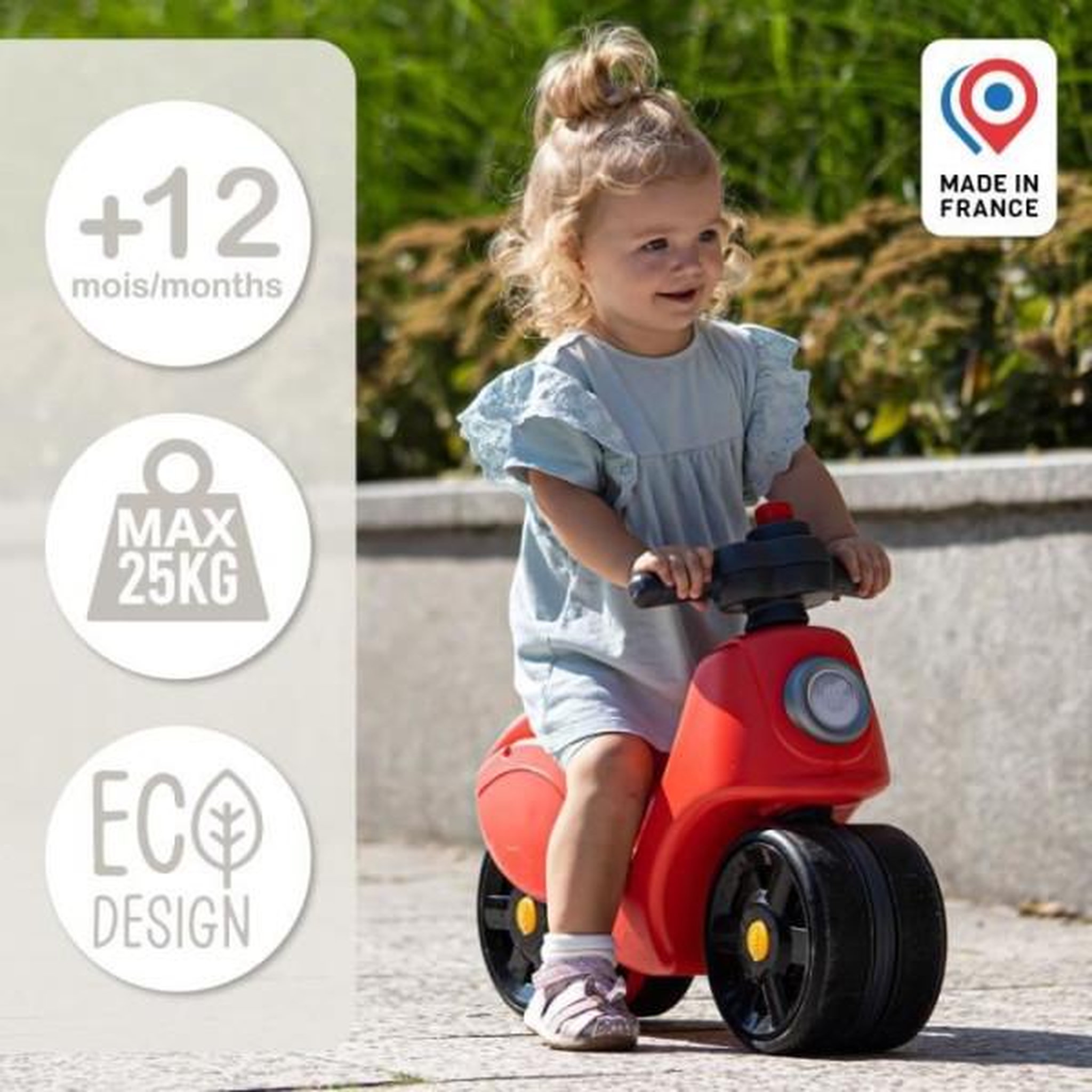 Voir la diapositive 4 : FALK Draisienne Velo Scooter Strada - FALK - Guidon directionnel avec klaxon - Larges roues sécurisantes - Rouge - 100% Fabriqué en France - Des 12