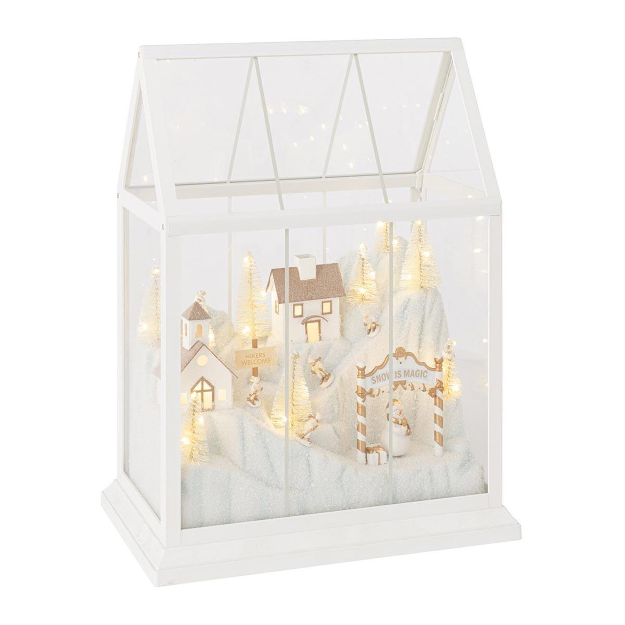 J-LINE Village de Noël Vitré à LED  Sébastienne  25cm Blanc