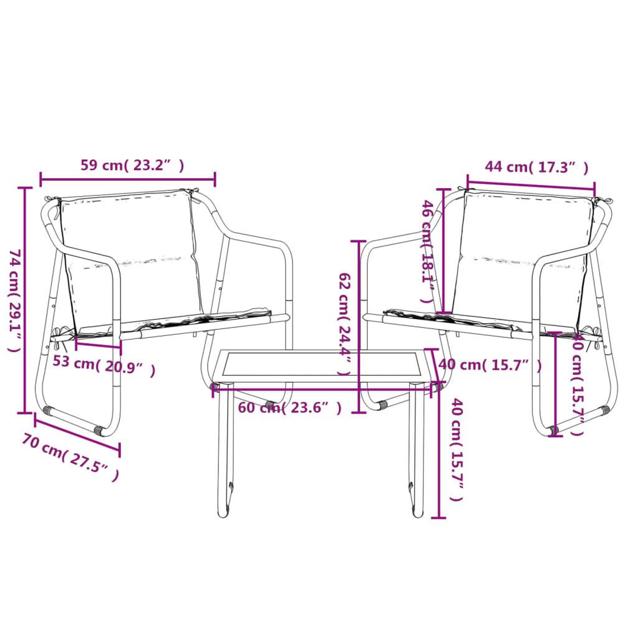 Voir la diapositive 6 : VIDAXL Salon de jardin avec coussins 3 pcs anthracite acier