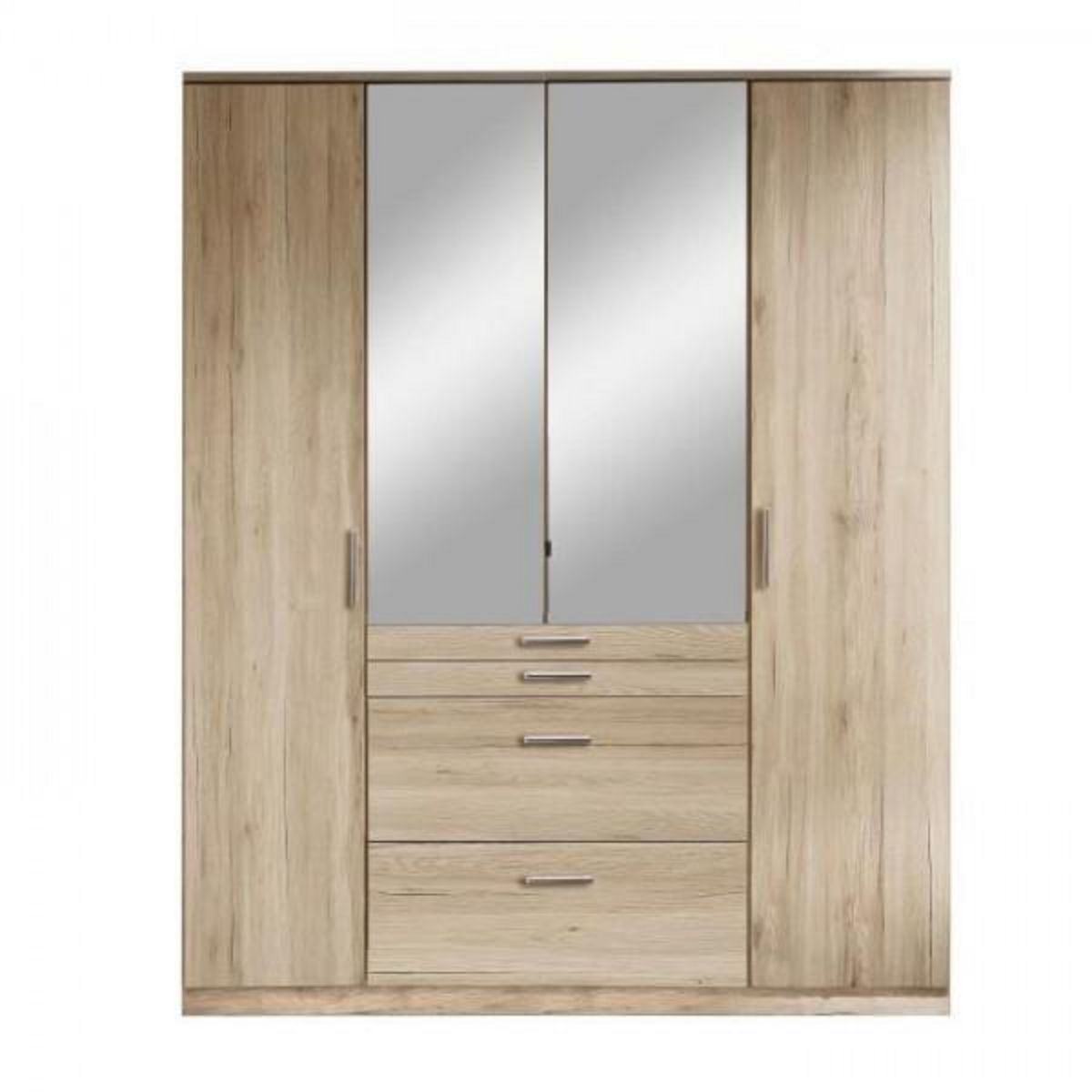 MARKET24 Armoire - Décor chene - 4 portes battantes + 4 tiroirs + miroirs - L180 x P58 x H199 cm