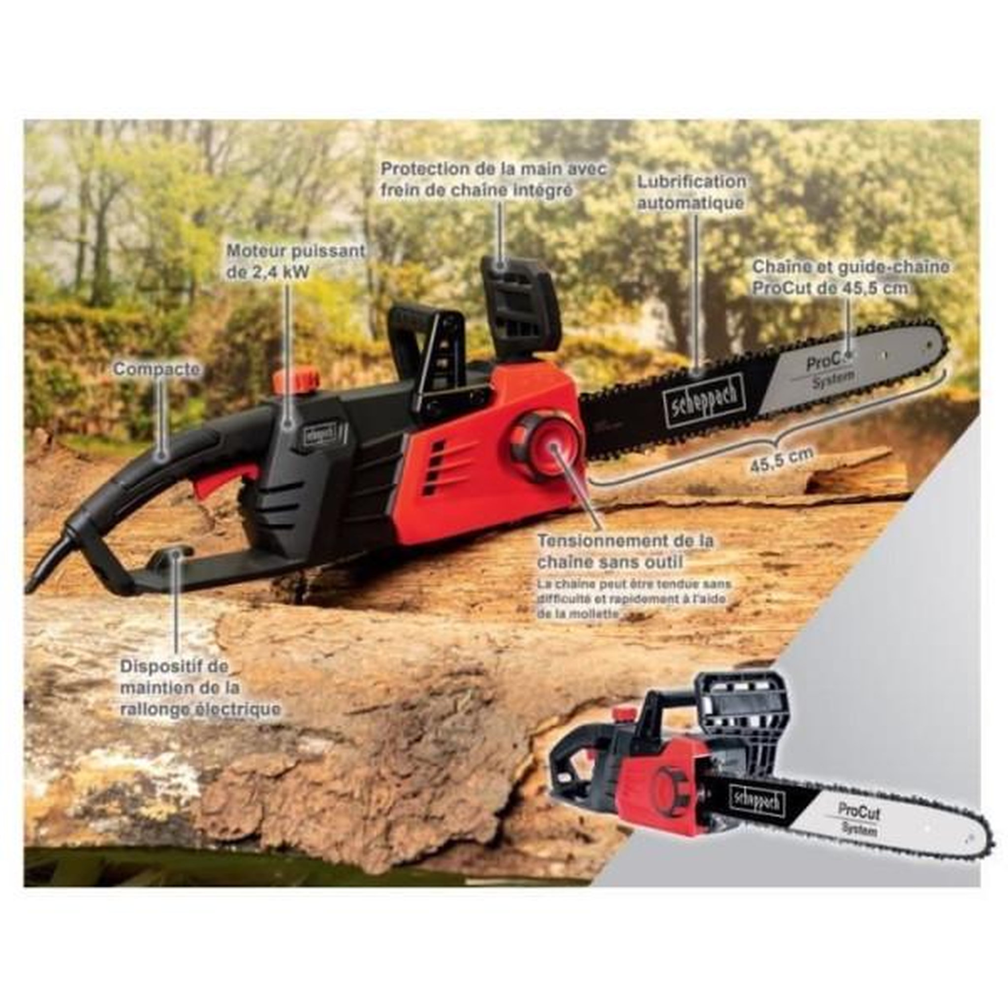 Voir la diapositive 3 : SCHEPPACH Tronconneuse electrique SCHEPPACH 45,5 cm - 2700 W - CSE2700