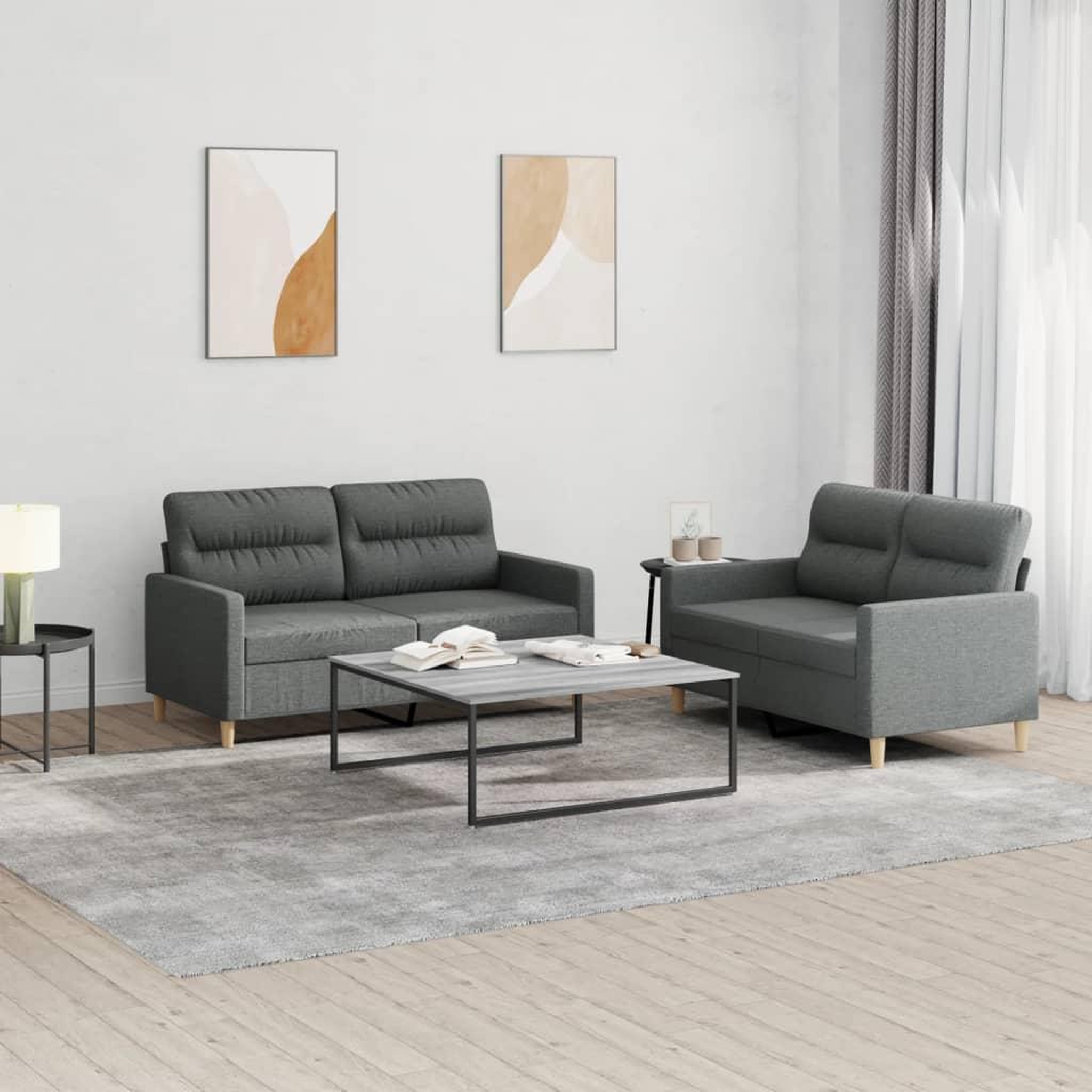 VIDAXL Ensemble de canapes 2 pcs avec coussins Gris fonce Tissu