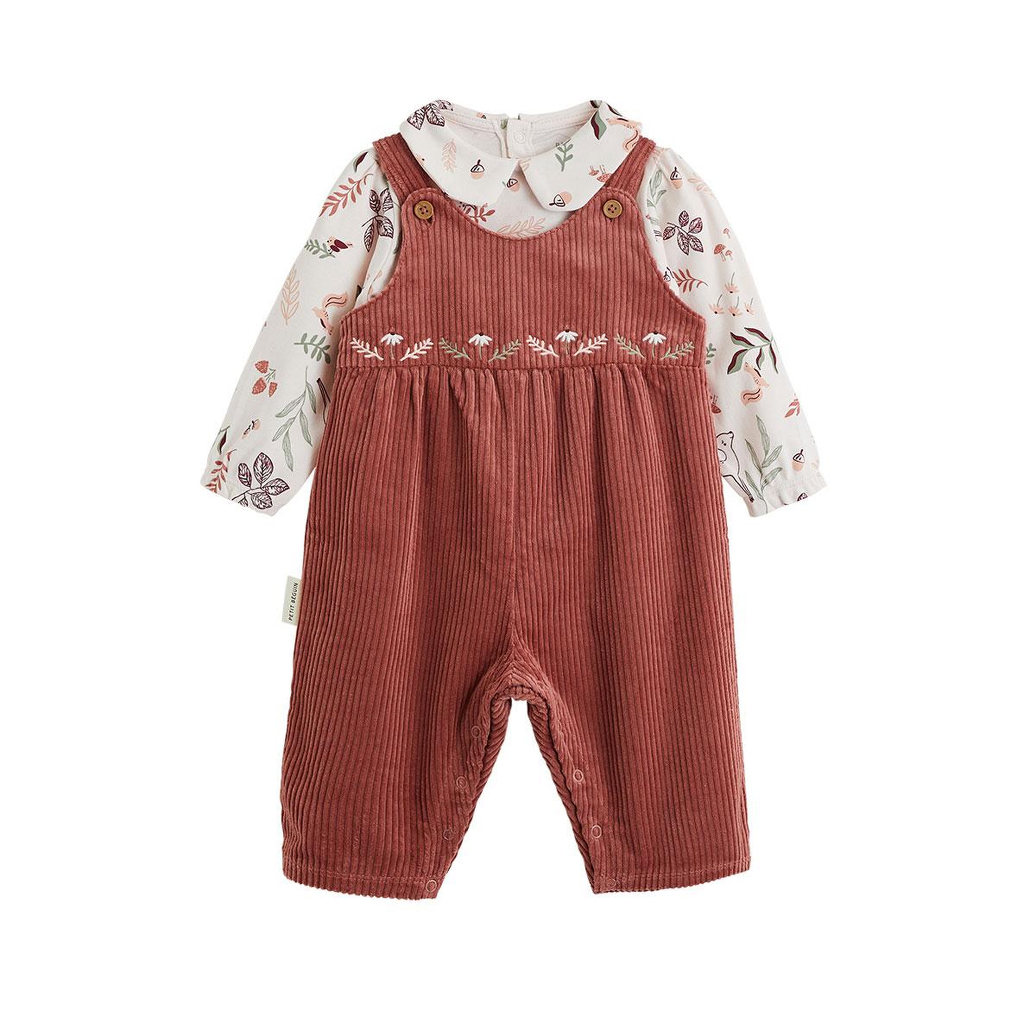 Petit Béguin Ensemble salopette bébé en velours côtelé et t-shirt evie. Coloris disponibles : Rose