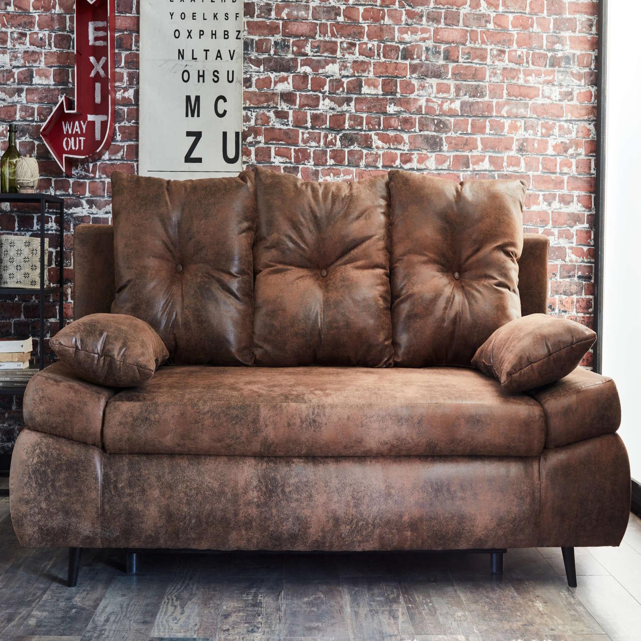 Voir la diapositive 5 : BEST MOBILIER Larson - canapé droit 3 places convertible - avec coffre de rangement - style industriel