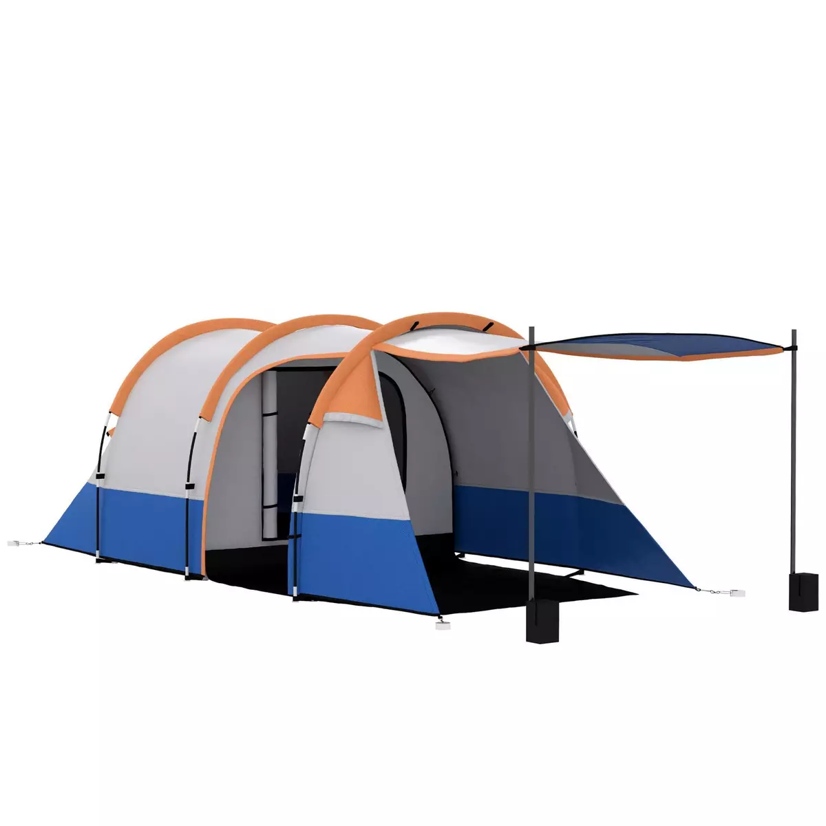 OUTSUNNY Tente de camping 2-3 pers. porche étanche 2000 mm 3 portes sac de transport orange