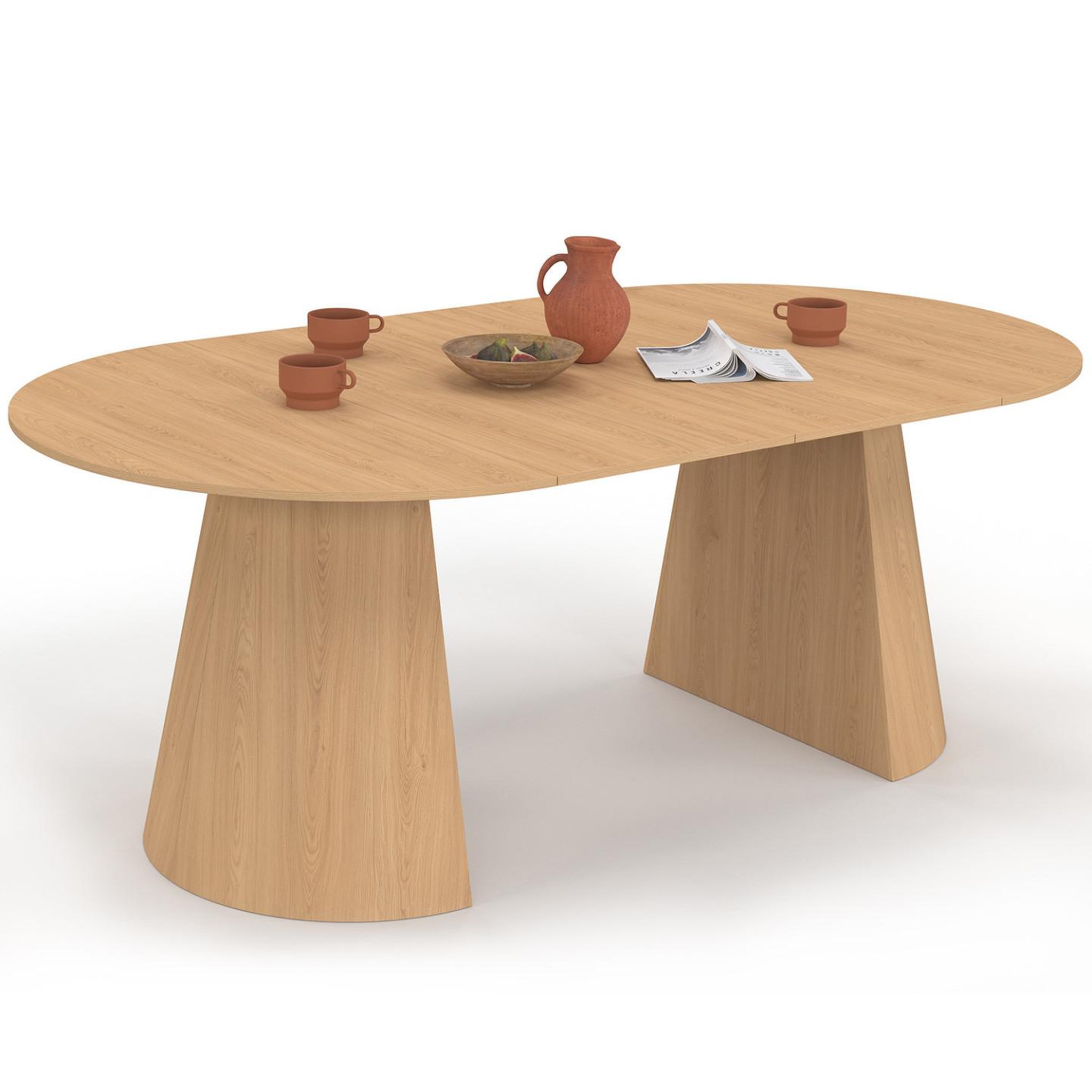 ID MARKET Table à manger ronde extensible angele 4-10 personnes bois effet hêtre 110-200 cm
