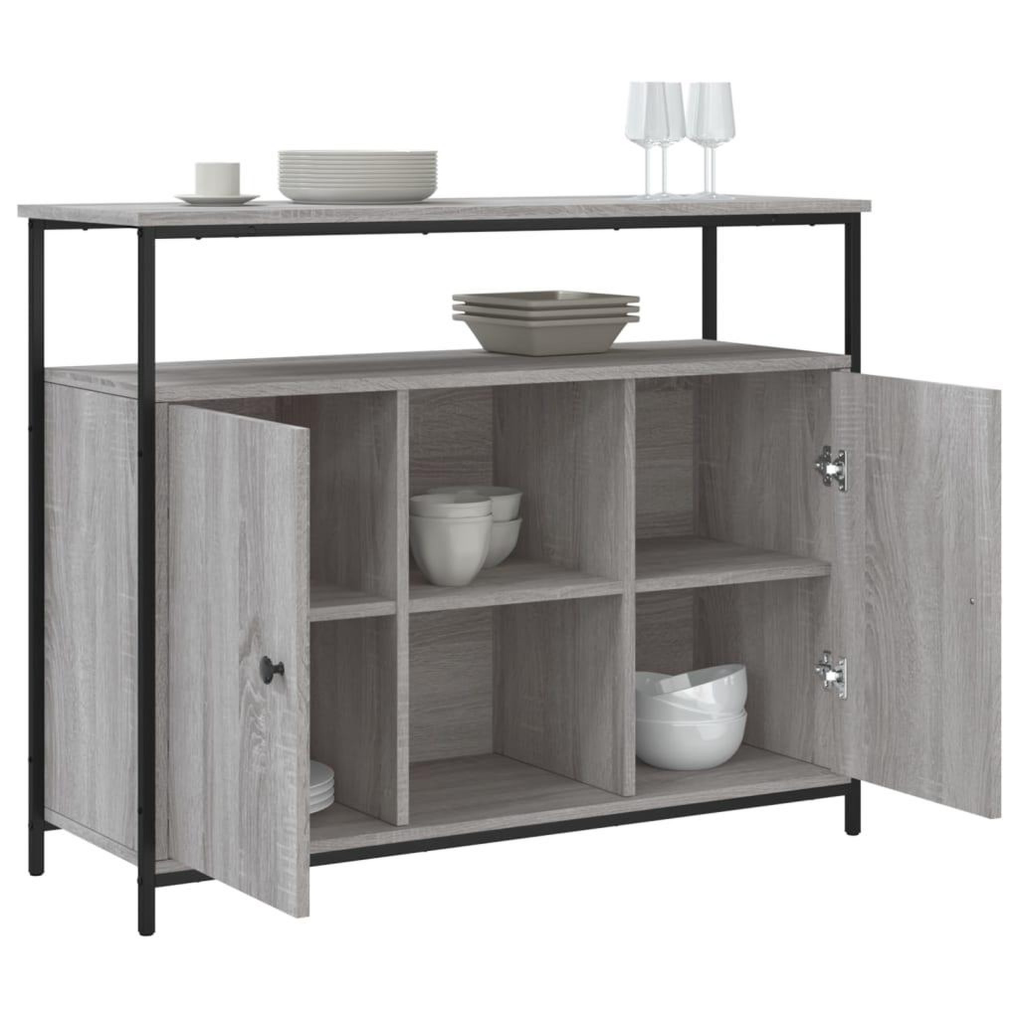 Voir la diapositive 4 : VIDAXL Buffet sonoma gris 100x35x80 cm bois d'ingenierie