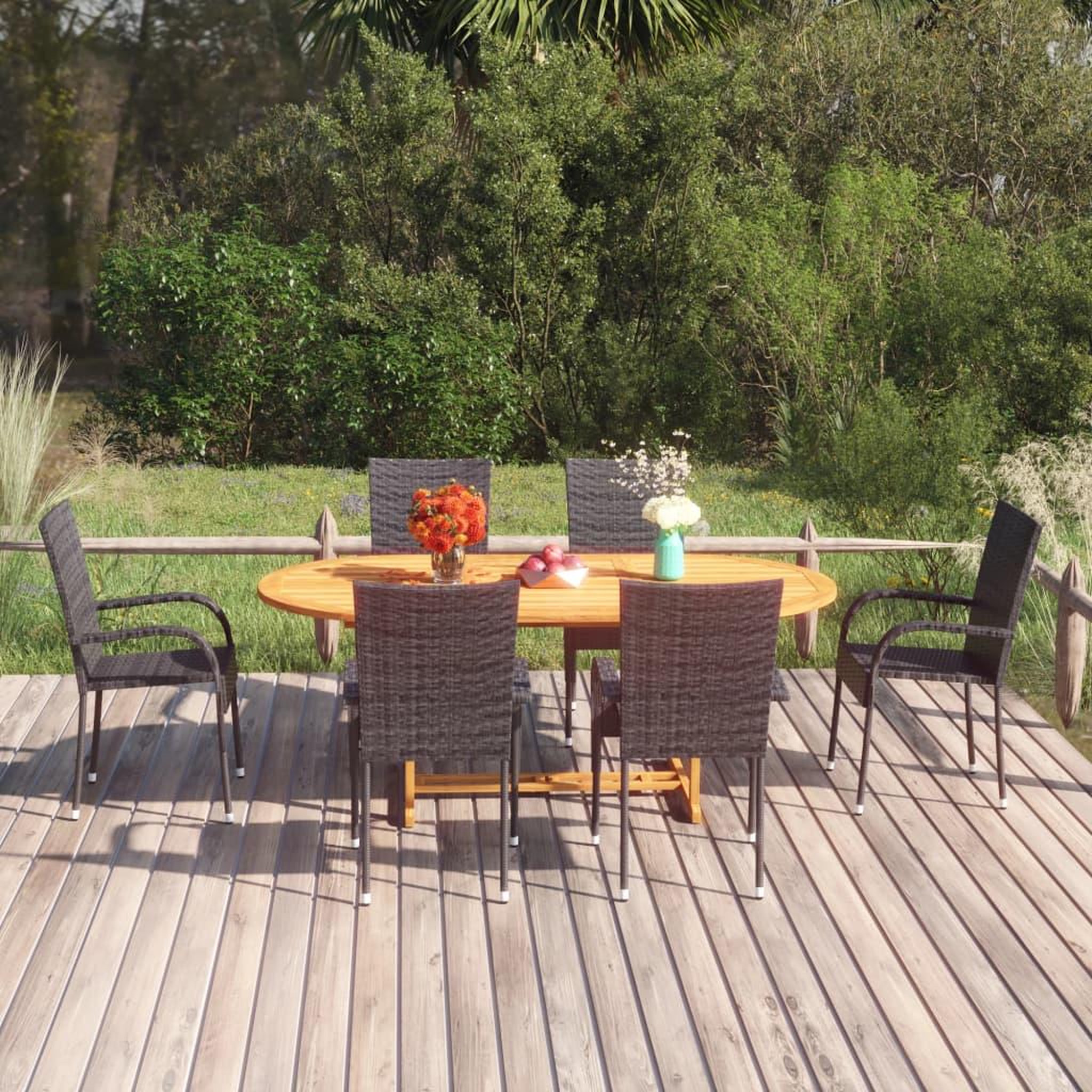 Voir la diapositive 1 : VIDAXL Ensemble a manger de jardin 7 pcs Resine tressee Noir