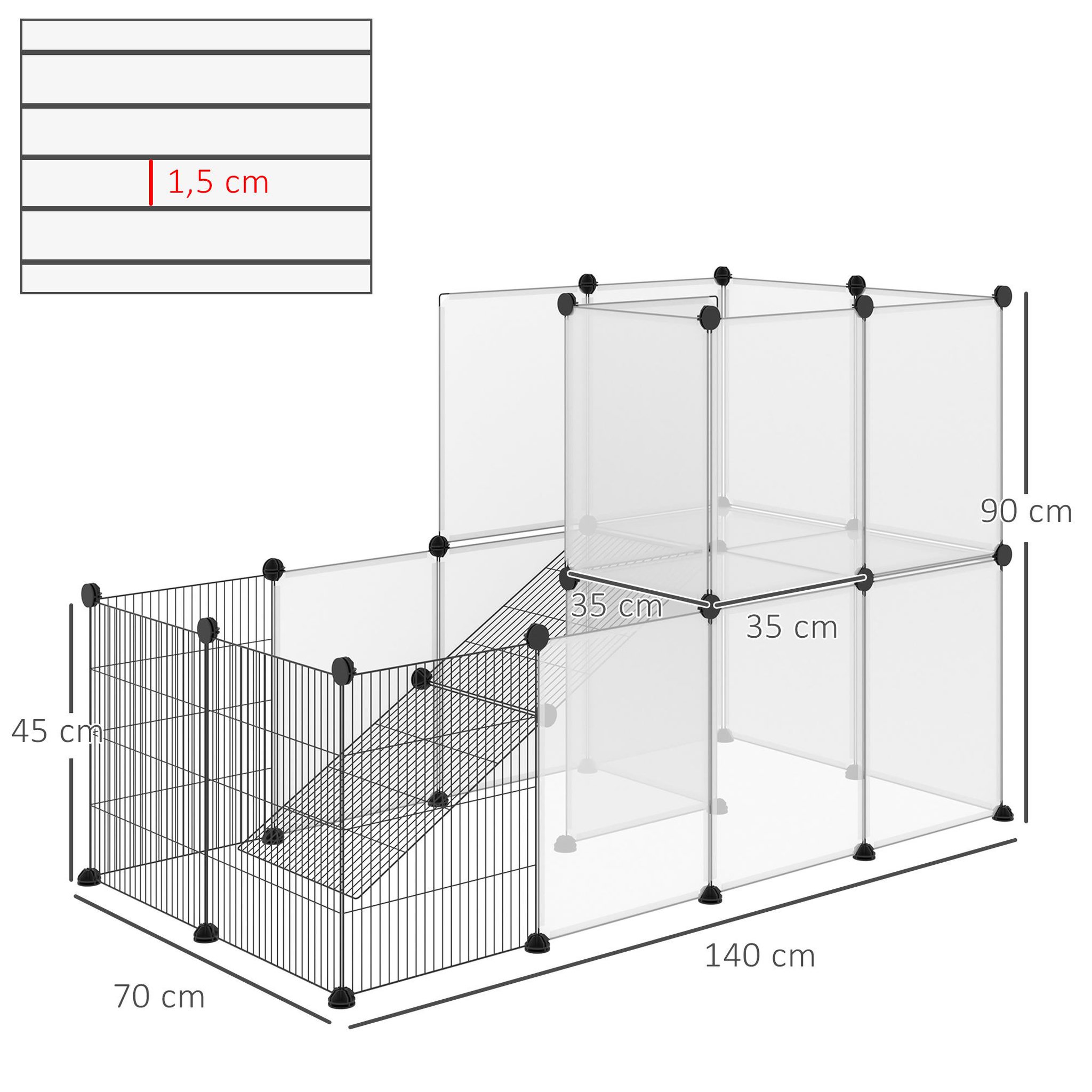 Voir la diapositive 3 : PAWHUT Cage parc enclos modulable rongeurs 2 niveaux 27 panneaux fil métallique noir pp transparent