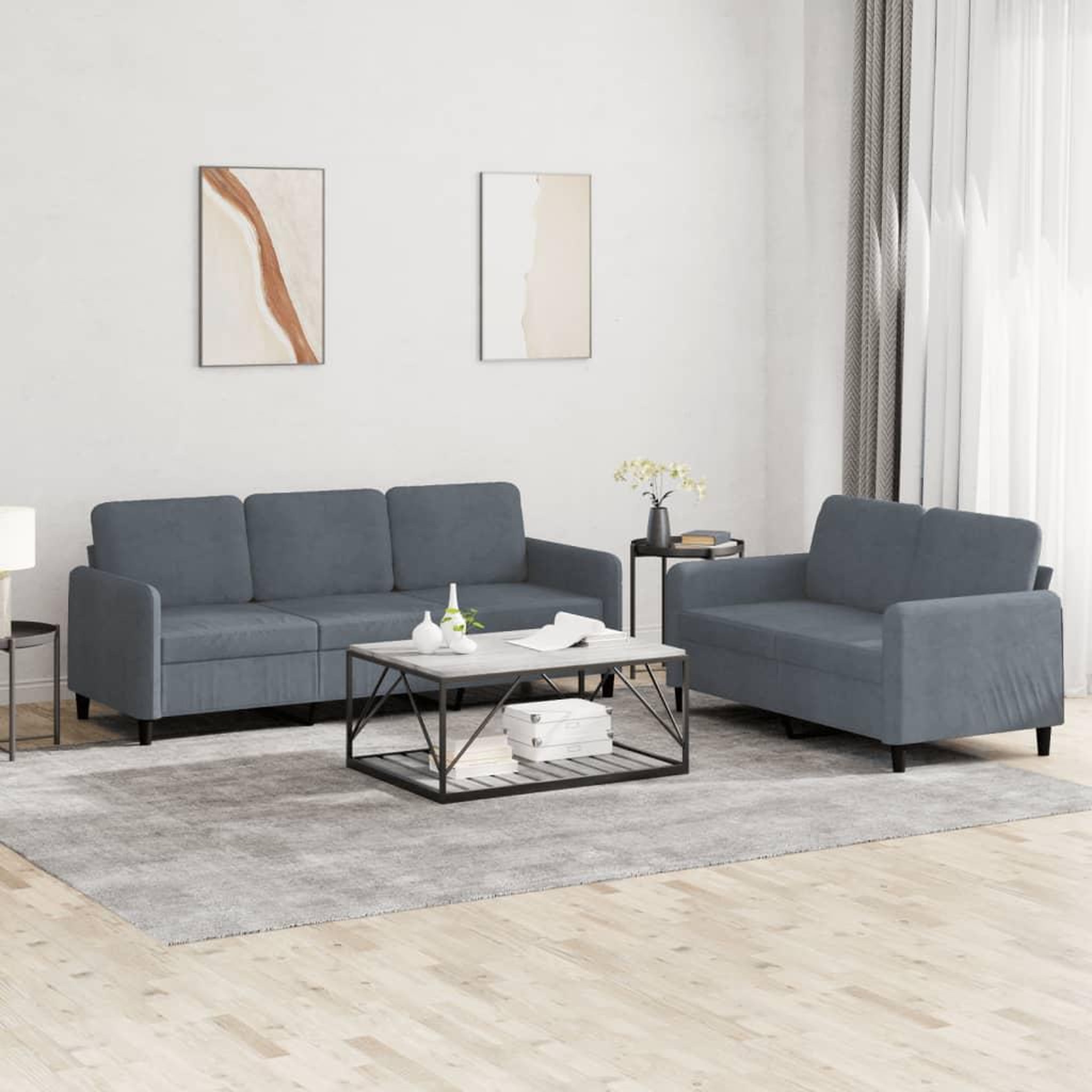 VIDAXL Ensemble de canapes 2 pcs gris fonce velours