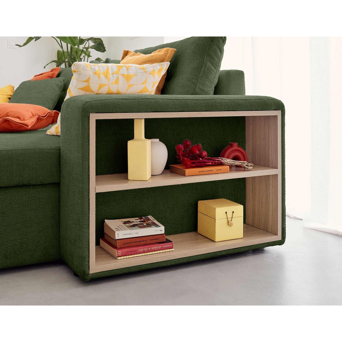 BEST MOBILIER California - canapé d'angle réversible 4 places - convertible avec coffre, étagère et poufs - en velours texturé