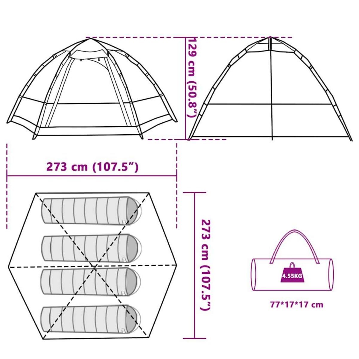VIDAXL Tente de camping cabine 4 personnes vert liberation rapide