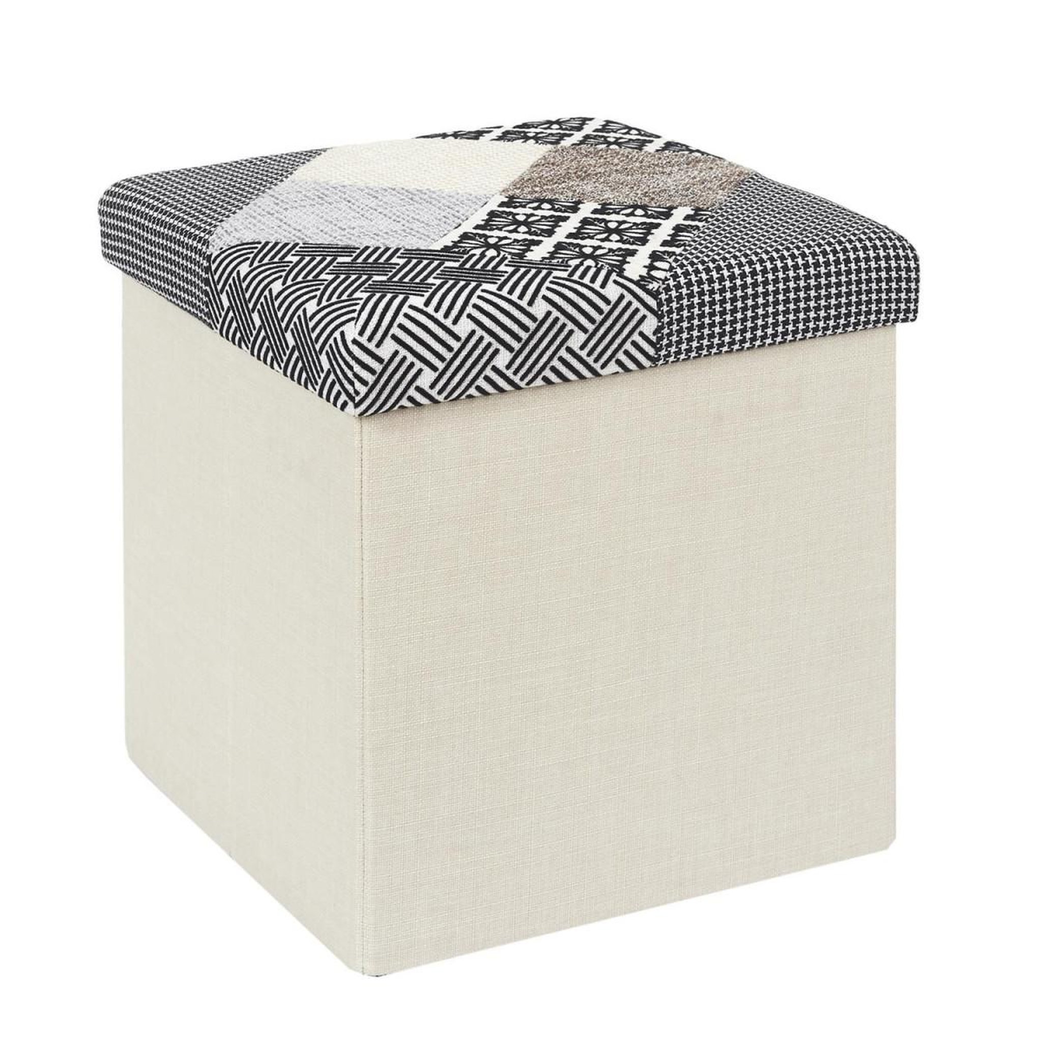 The Home Deco Factory Pouf coffre pliable  patchwork  38cm greige