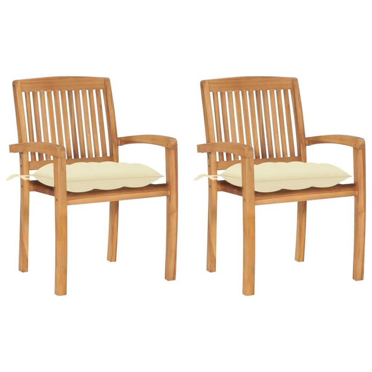 VIDAXL Chaises de jardin lot de 2 et coussins blanc creme Bois de teck