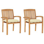 VIDAXL Chaises de jardin lot de 2 et coussins blanc creme Bois de teck