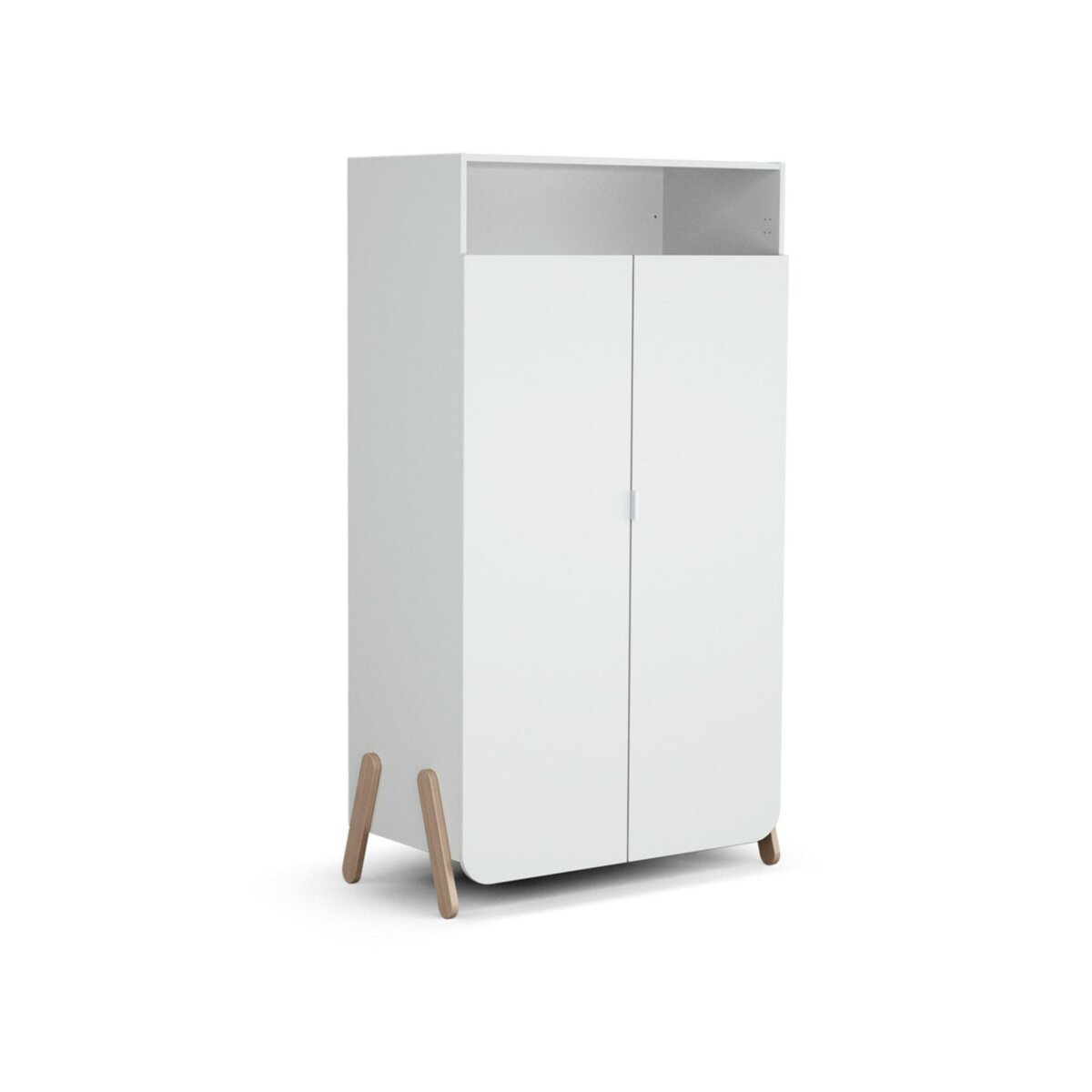 AT4 Armoire enfant 2 portes en bois PIRATE Blanc et Hêtre 100 x 50 x 176 cm