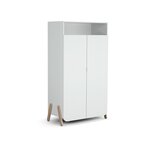 AT4 Armoire enfant 2 portes en bois PIRATE Blanc et Hêtre 100 x 50 x 176 cm