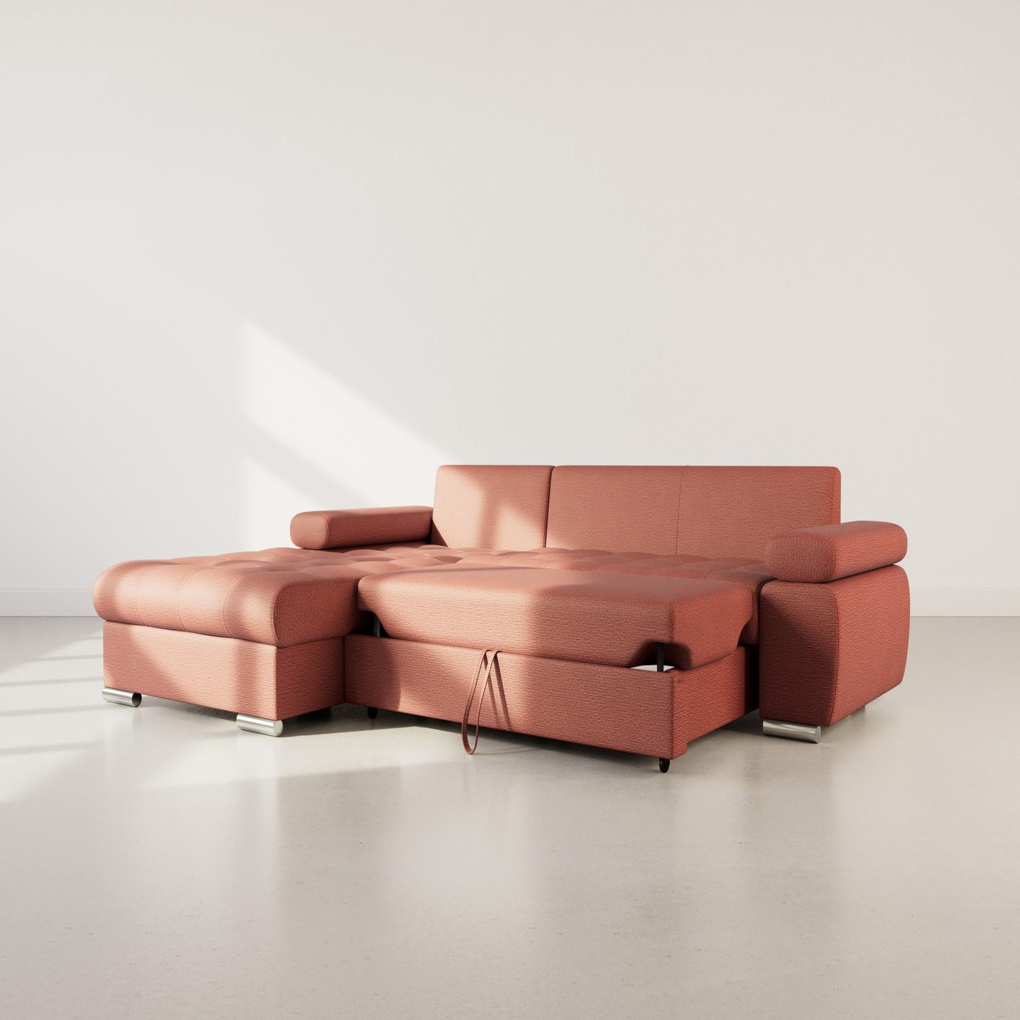 Voir la diapositive 2 : BEST MOBILIER Bianca - canapé d'angle gauche 4 places convertible avec coffre en tissu texturé