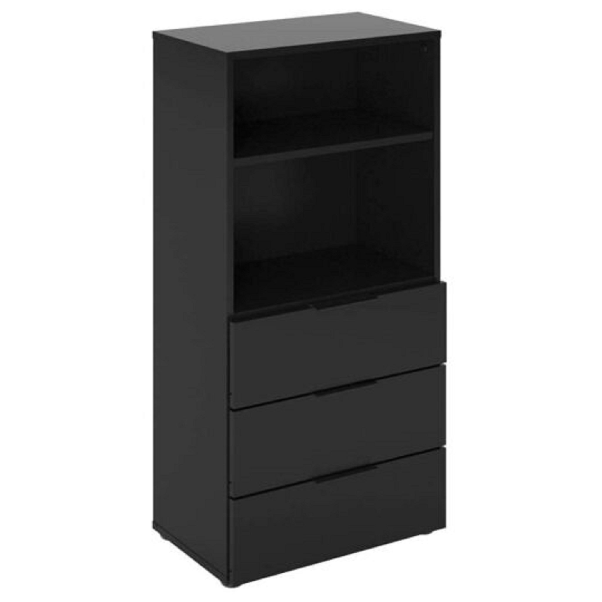 Voir la diapositive 1 : Commode de rangement haute 3 tiroirs 2 niches  L49 cm DARIK