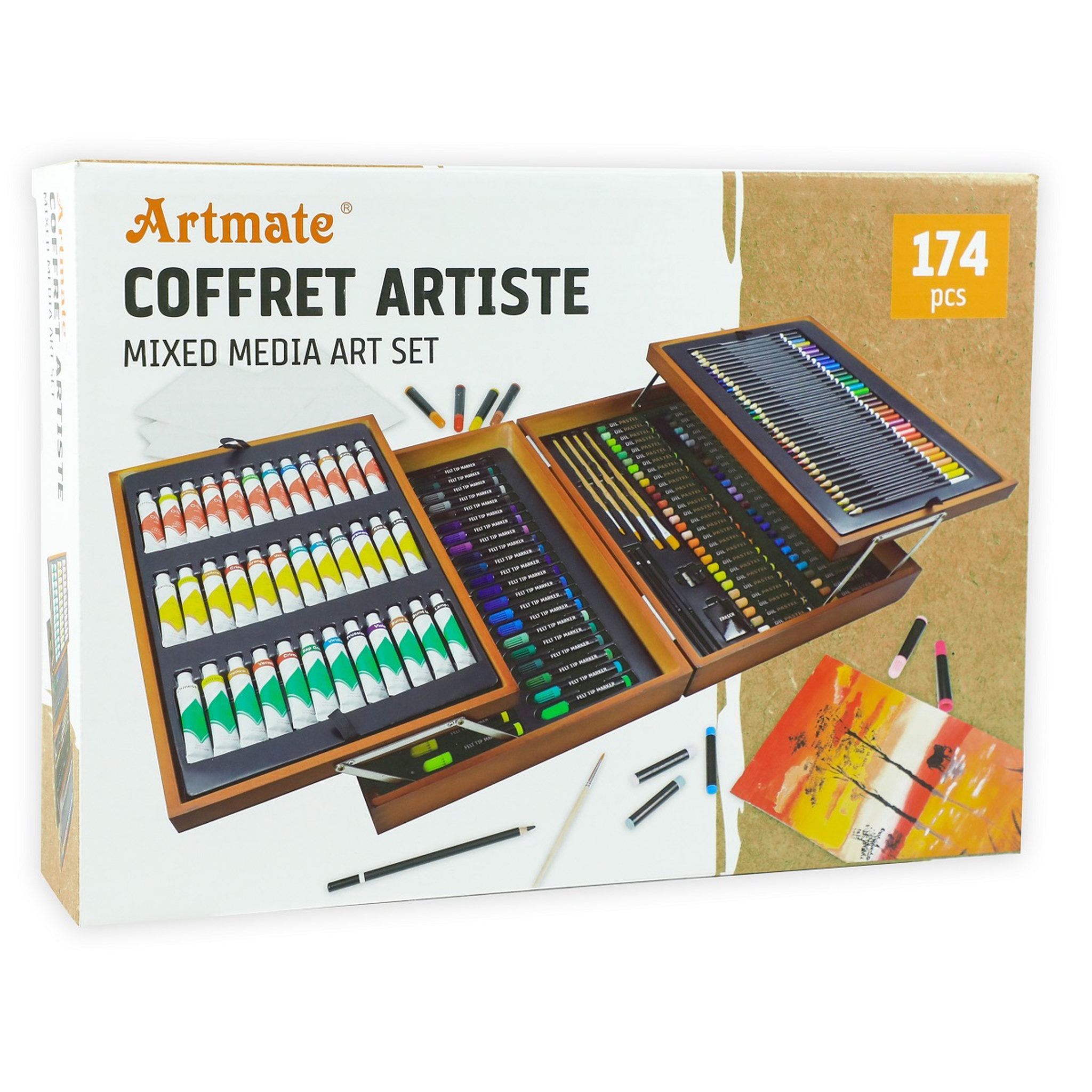 Voir la diapositive 2 : Mallette artiste en bois - 174 pièces
