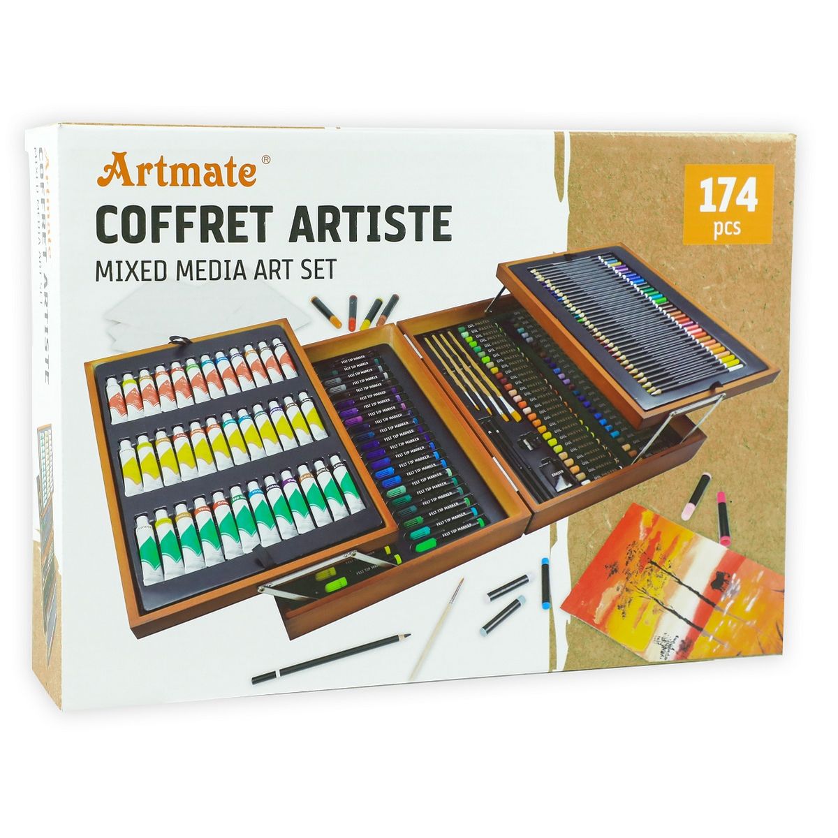 Mallette artiste en bois - 174 pièces