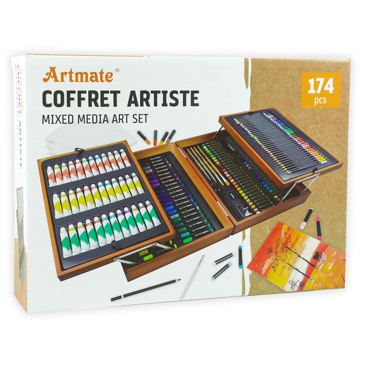 Mallette artiste en bois - 174 pièces