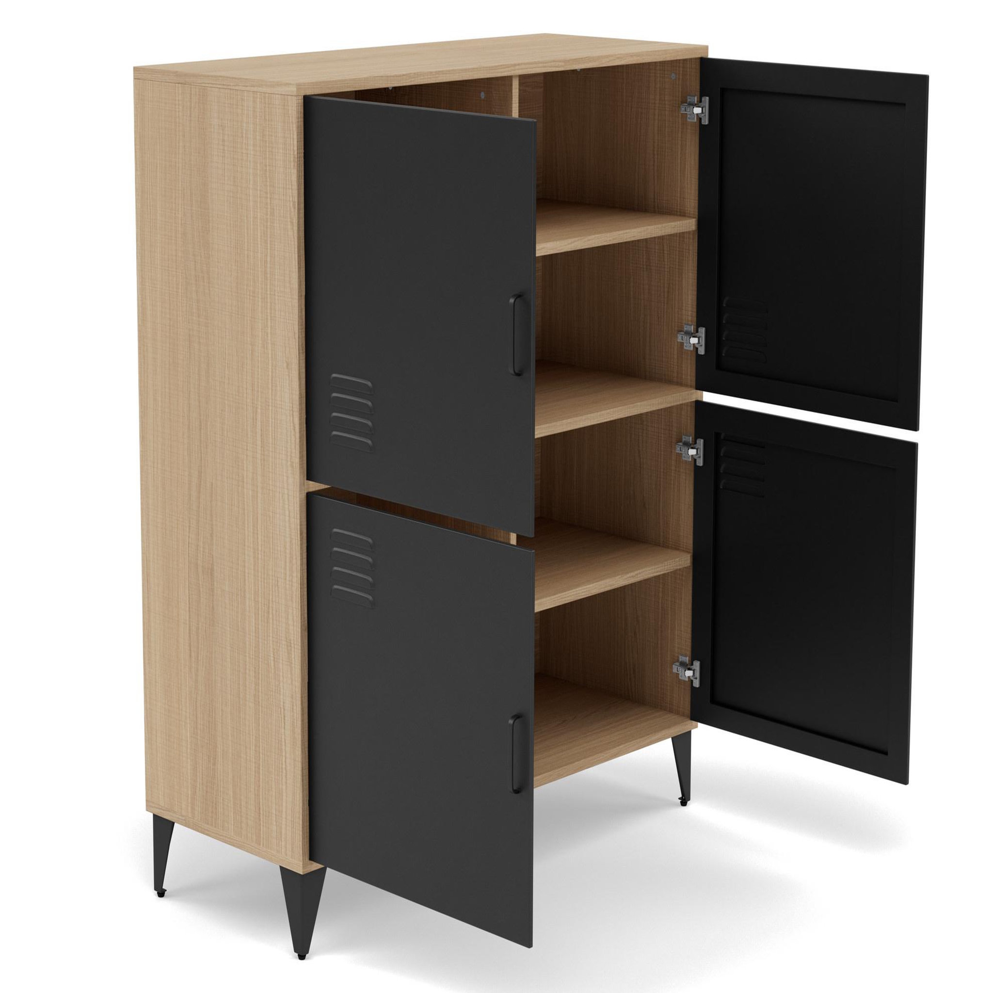 Voir la diapositive 3 : BEST MOBILIER Tribeca - buffet haut - effet bois et métal noir - 2 portes - 100x112 cm