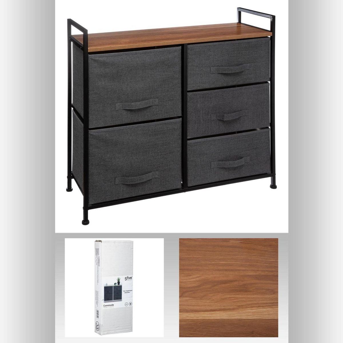 FIVE Meuble de rangement à 5 tiroirs - Gris foncé