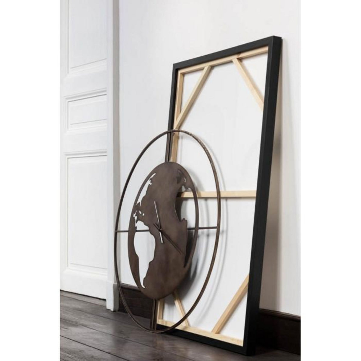 Paris Prix Horloge Murale  Carte du Monde  90cm Marron