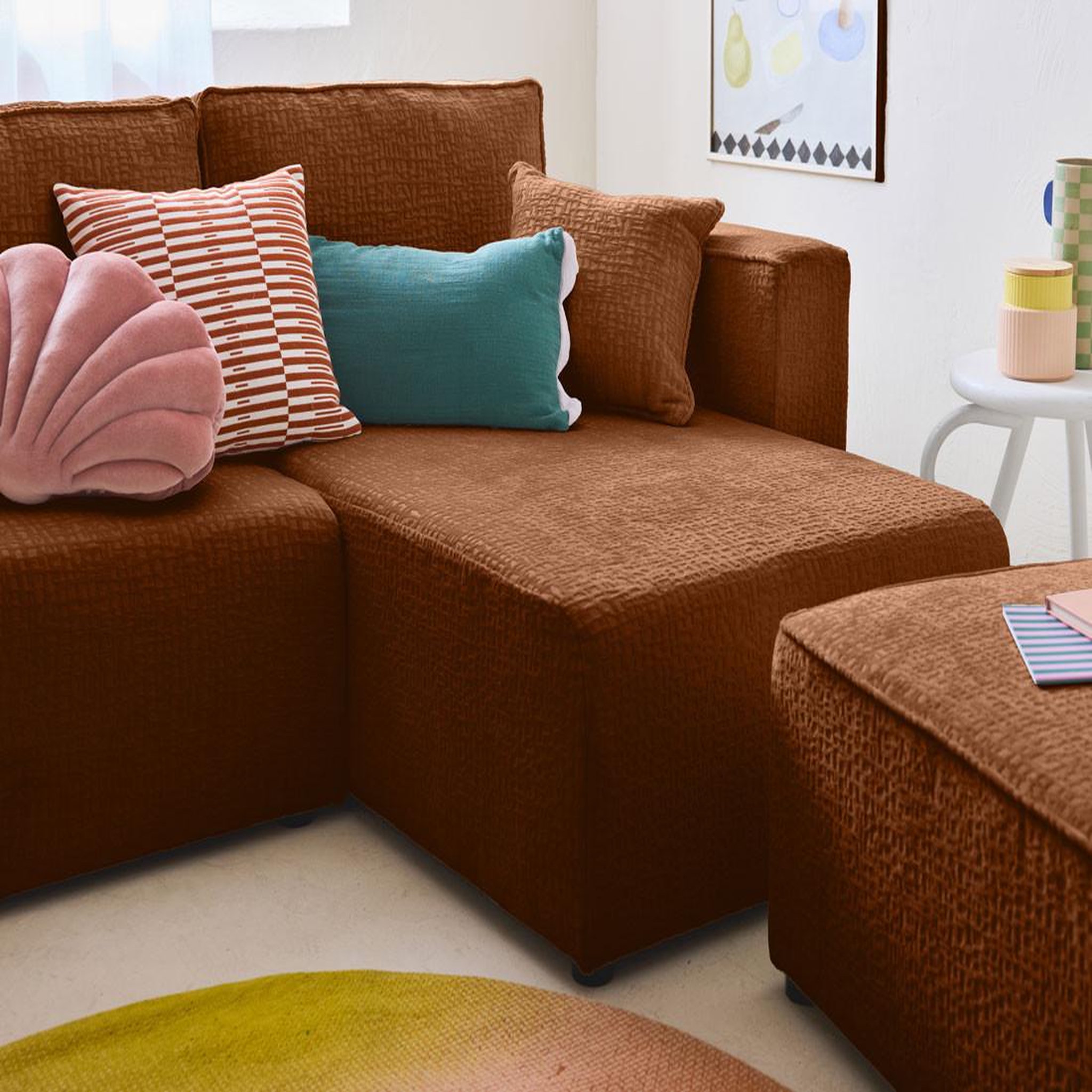 Voir la diapositive 3 : BEST MOBILIER Topaze - canapé d'angle réversible - 4 places - convertible avec coffre - en tissu velours relief